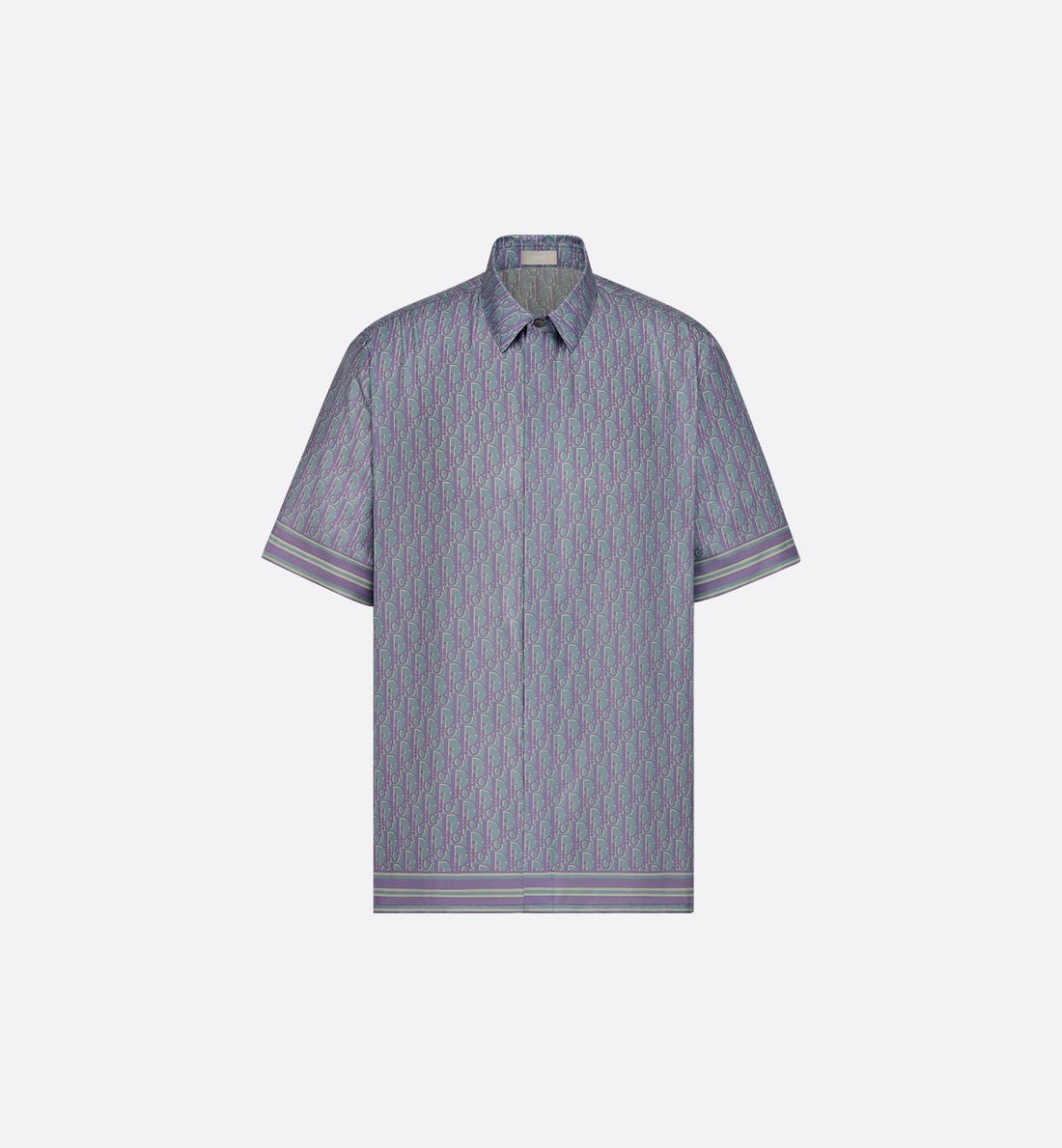 Oblique Short-Sleeved Shirt Blue Silk Twill