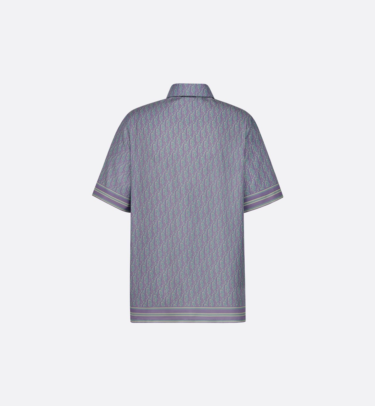 Oblique Short-Sleeved Shirt Blue Silk Twill