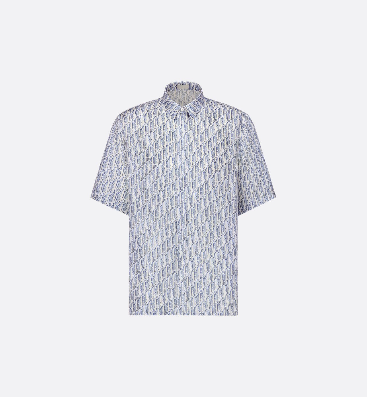 Oblique Short-Sleeved Shirt Blue Striped Silk Twill