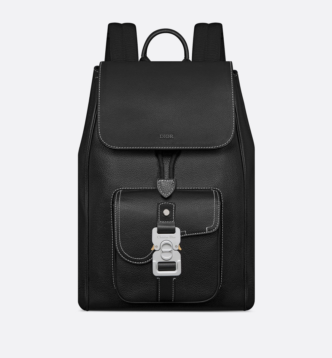 Saddle Backpack With Flap Black Grained Calfskin With Contrasting Topstitching