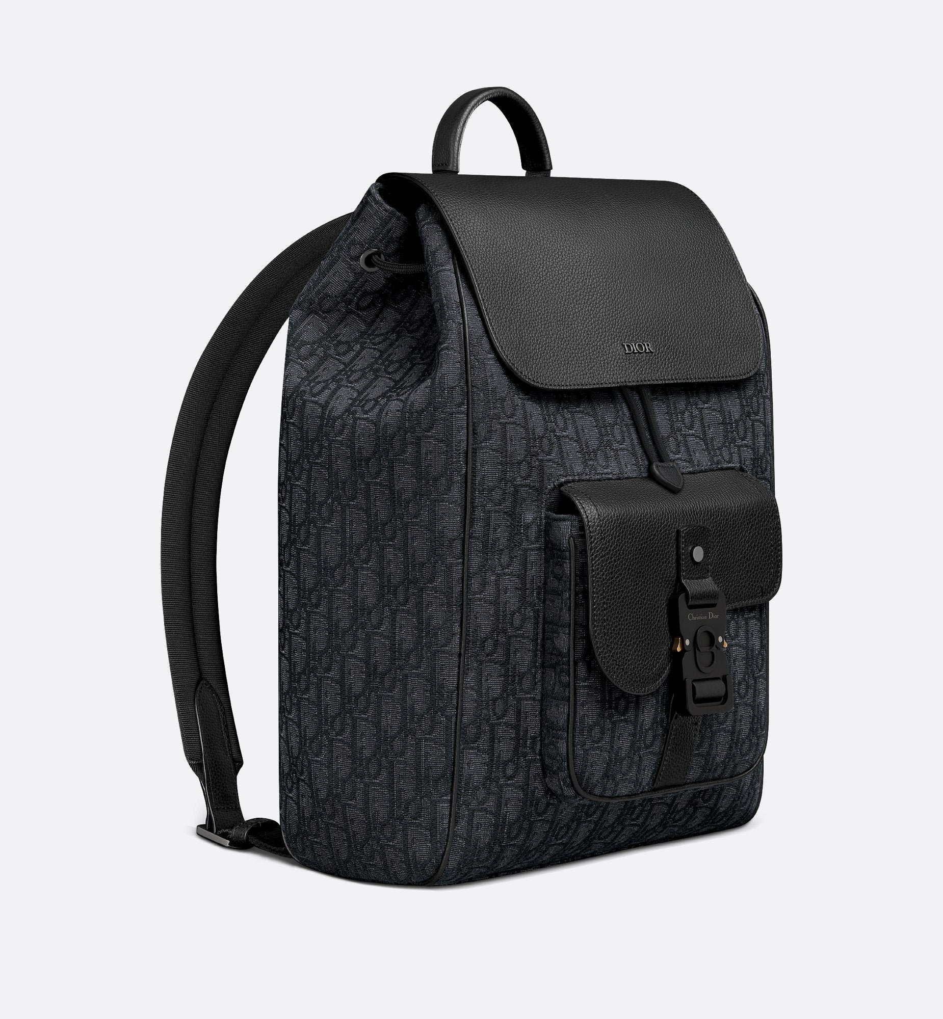 Saddle Backpack With Flap Black Dior Oblique Jacquard And Black Grained Calfskin