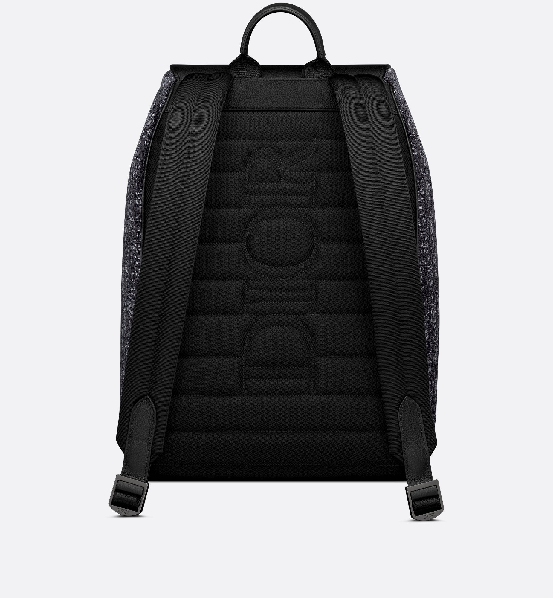 Saddle Backpack With Flap Black Dior Oblique Jacquard And Black Grained Calfskin