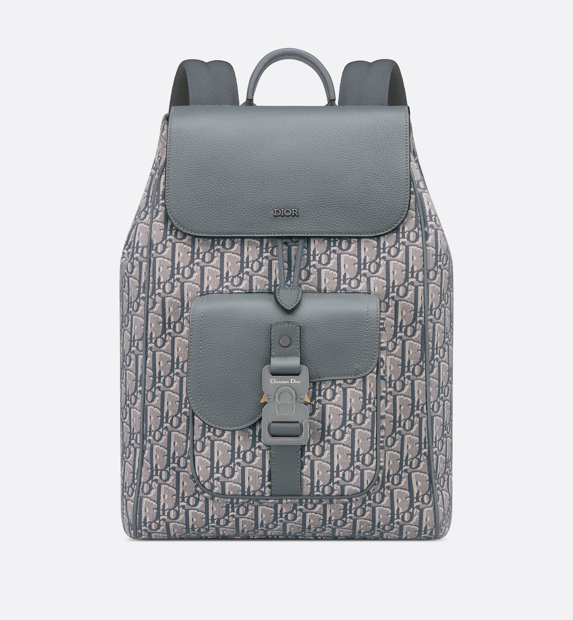 Saddle Backpack With Flap Deep Gray Dior Oblique Jacquard And Deep Gray Grained Calfskin