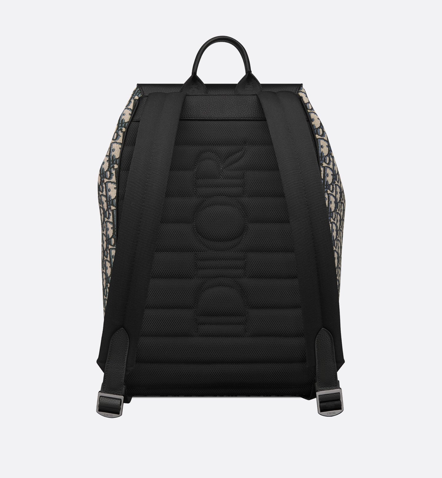 Saddle Backpack With Flap Beige And Black Dior Oblique Jacquard With Black Grained Calfskin