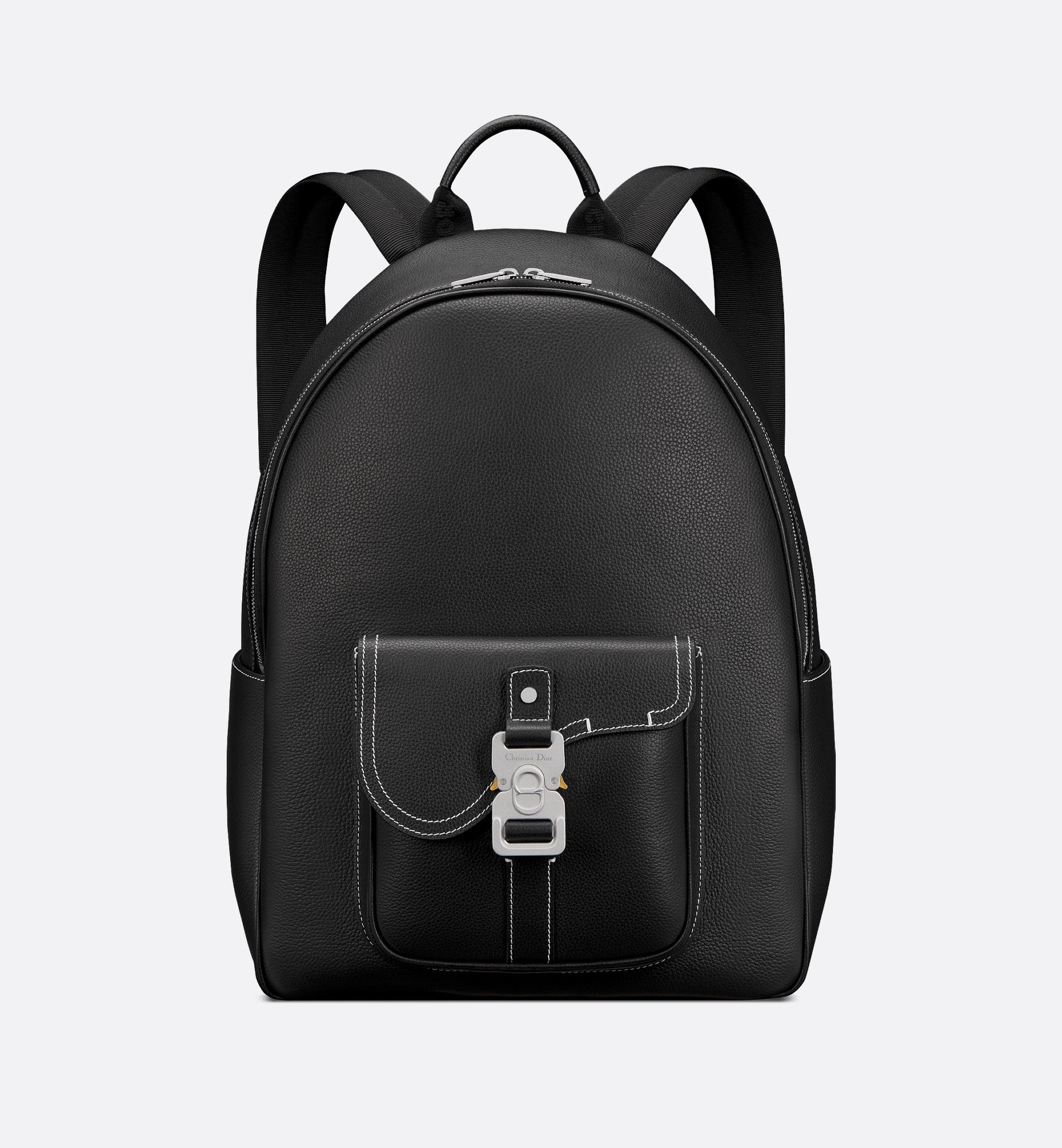 Saddle Zip Backpack Black Grained Calfskin