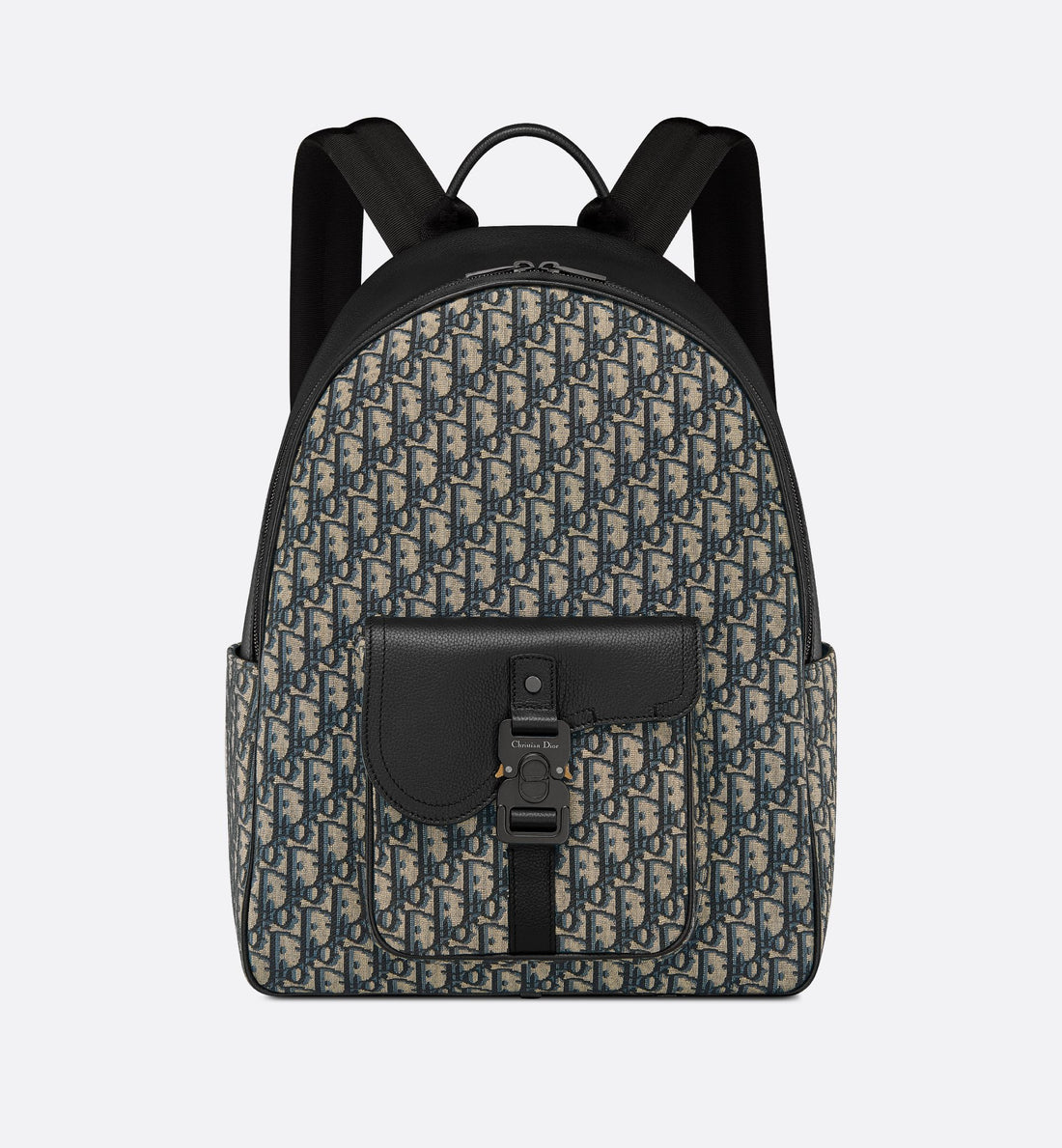 Saddle Zip Backpack Beige And Black Dior Oblique Jacquard With Black Grained Calfskin