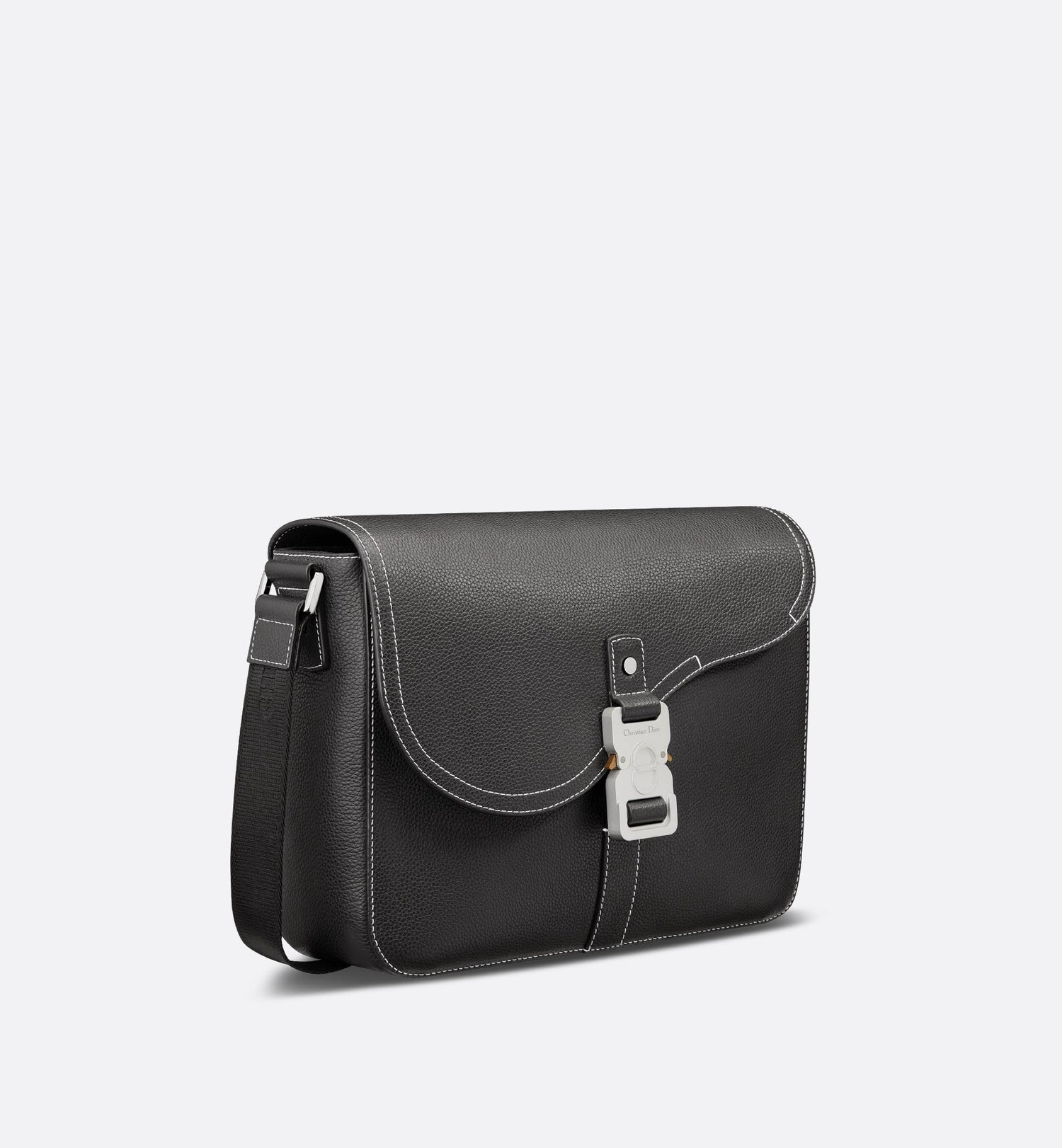 Saddle Messenger Bag With Flap Black Grained Calfskin