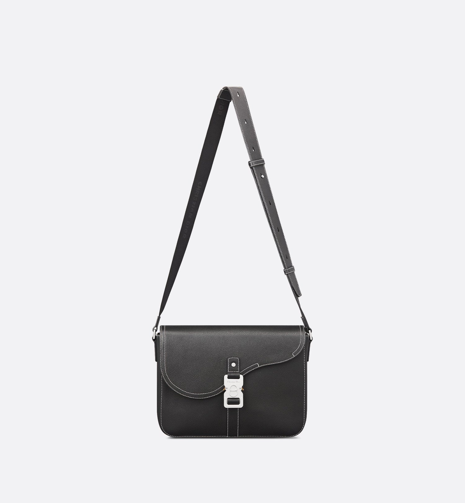 Saddle Messenger Bag With Flap Black Grained Calfskin