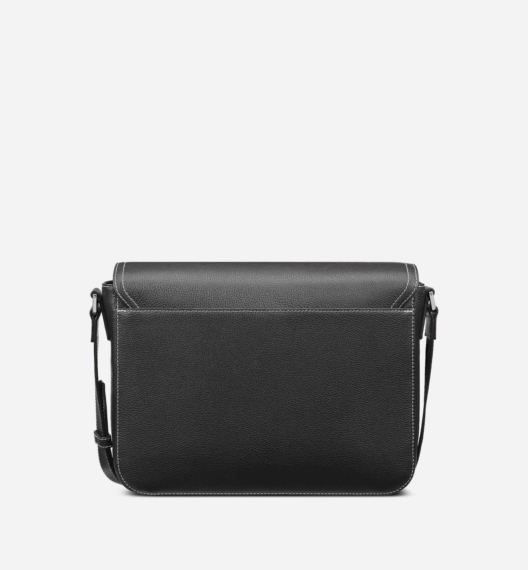 Saddle Messenger Bag With Flap Black Grained Calfskin