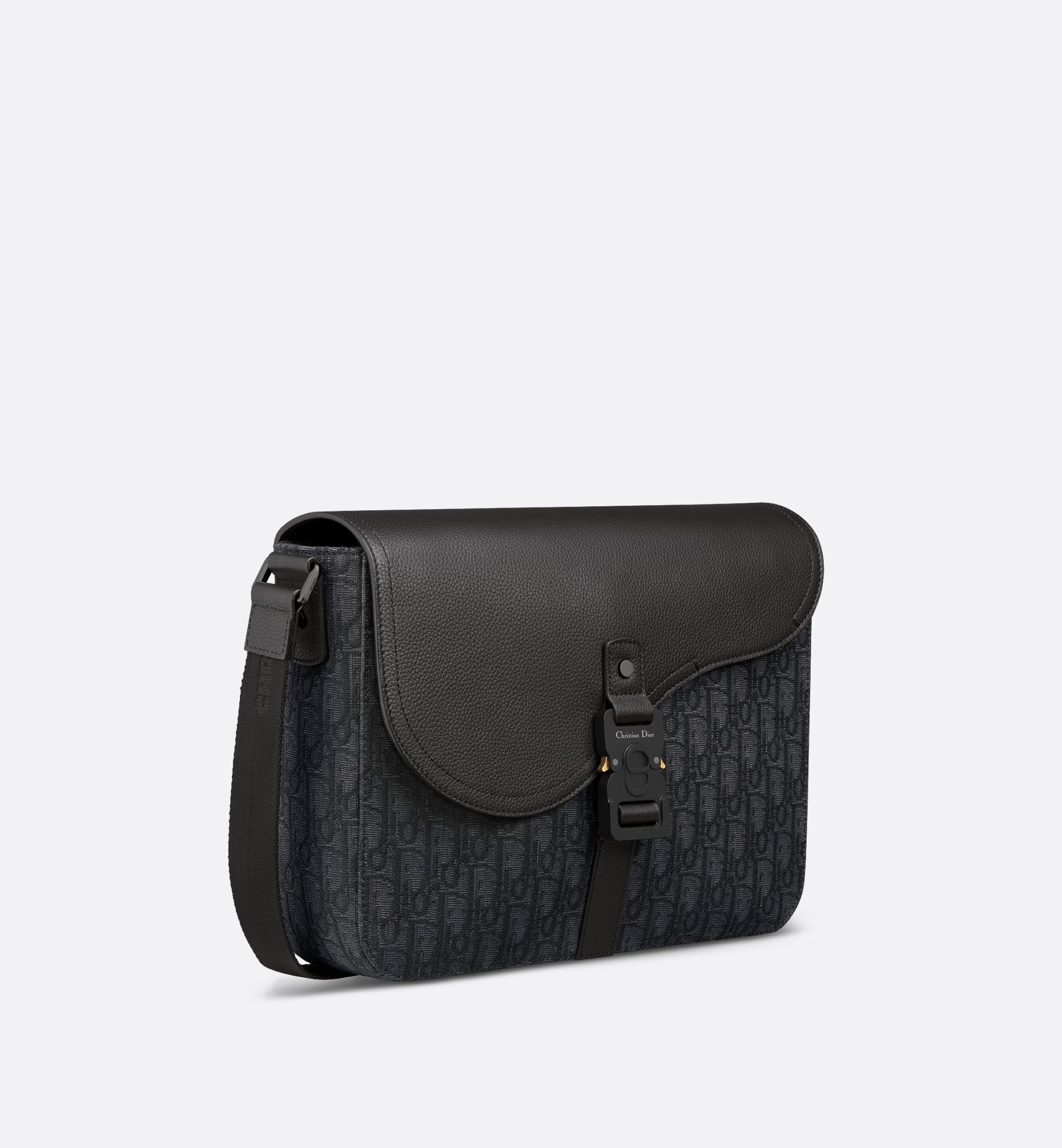 Saddle Messenger Bag With Flap Black Dior Oblique Jacquard And Black Grained Calfskin