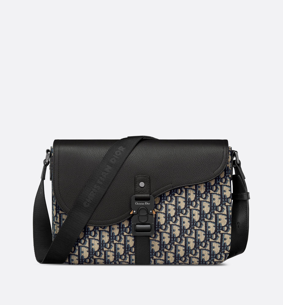 Saddle Messenger Bag With Flap Beige And Black Dior Oblique Jacquard With Black Grained Calfskin