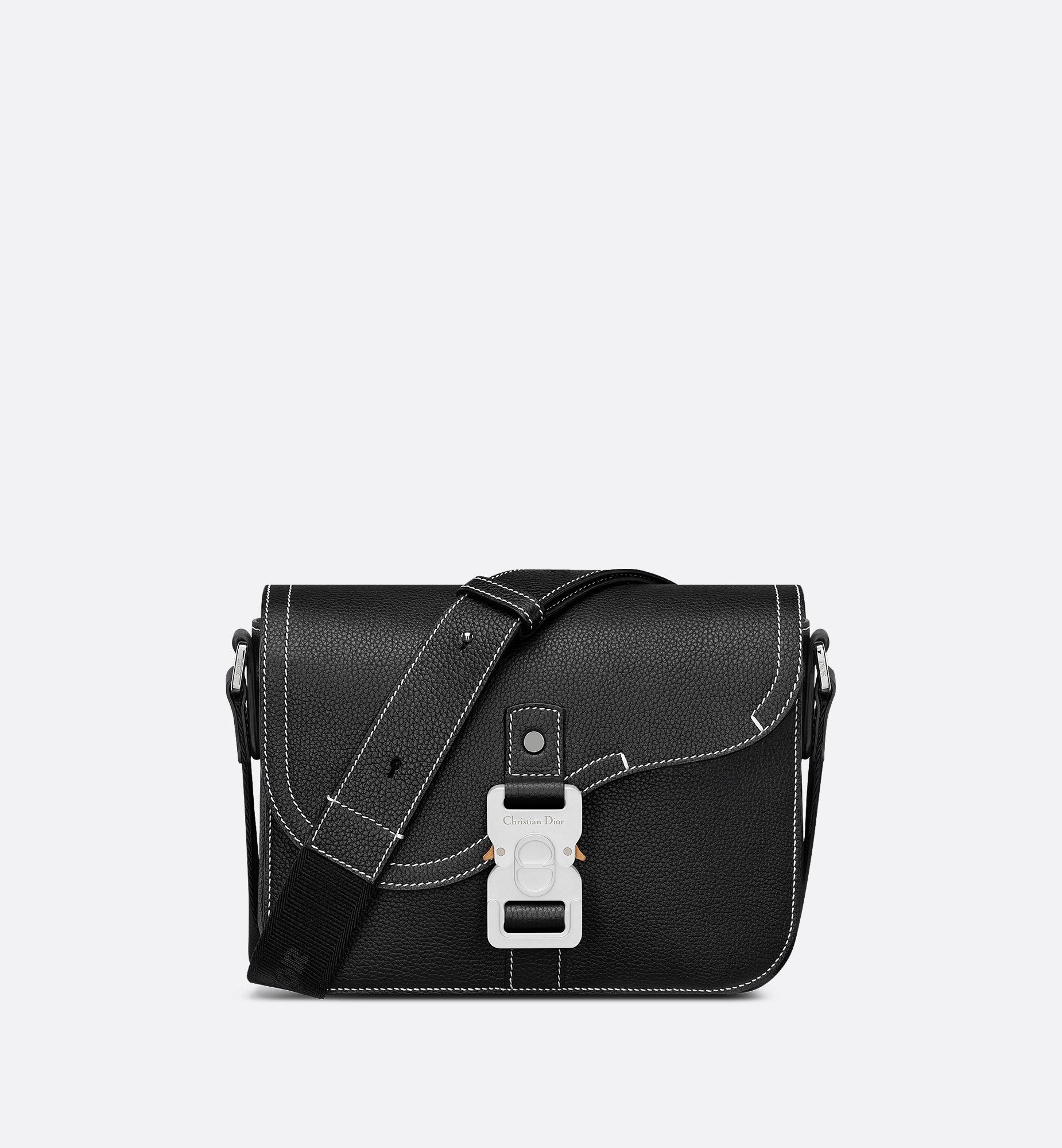 Small Saddle Messenger Bag With Flap Black Grained Calfskin