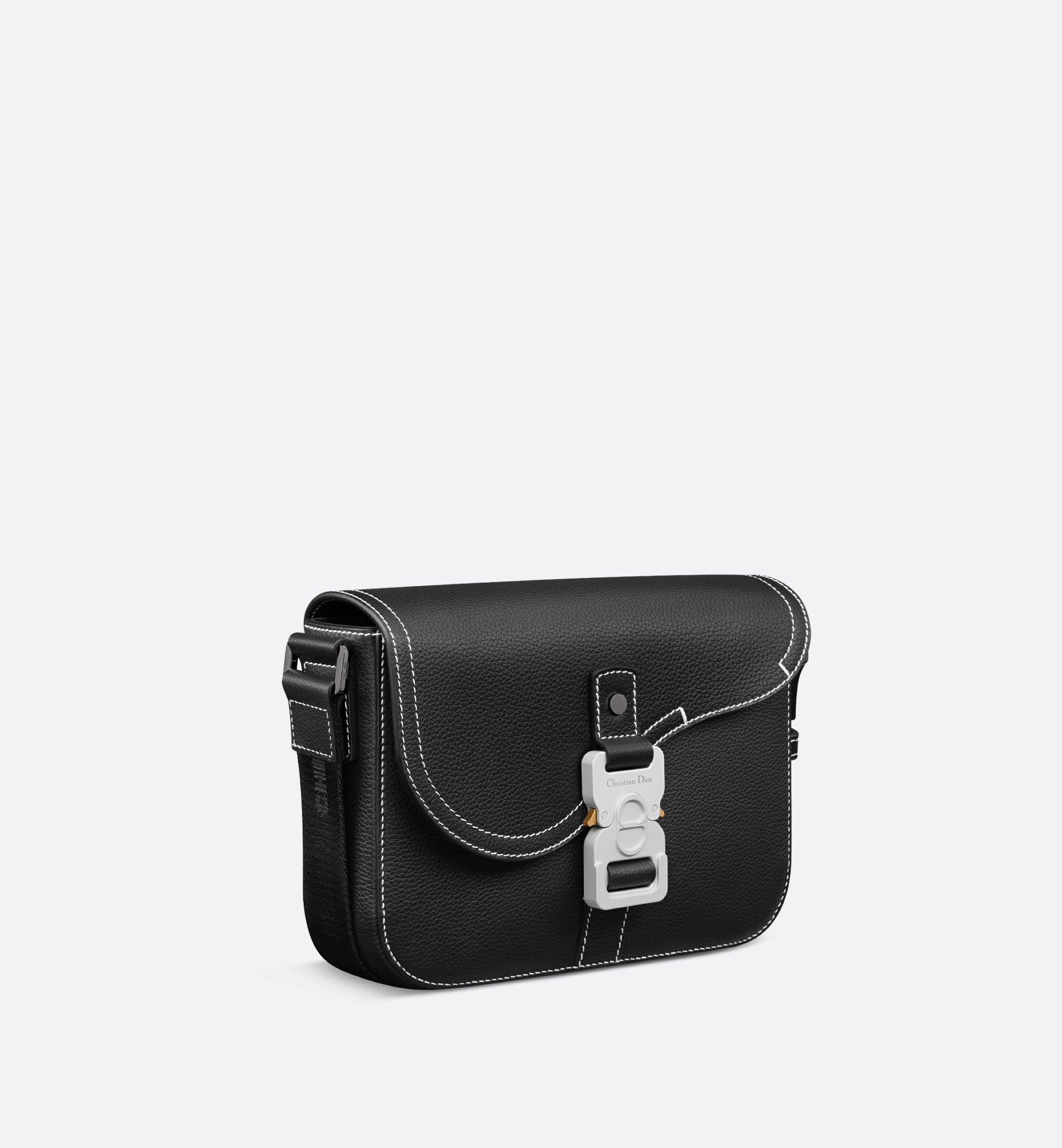 Small Saddle Messenger Bag With Flap Black Grained Calfskin