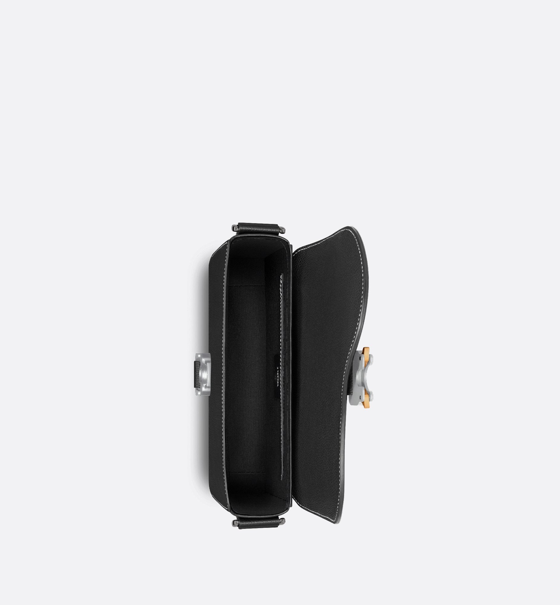 Small Saddle Messenger Bag With Flap Black Grained Calfskin