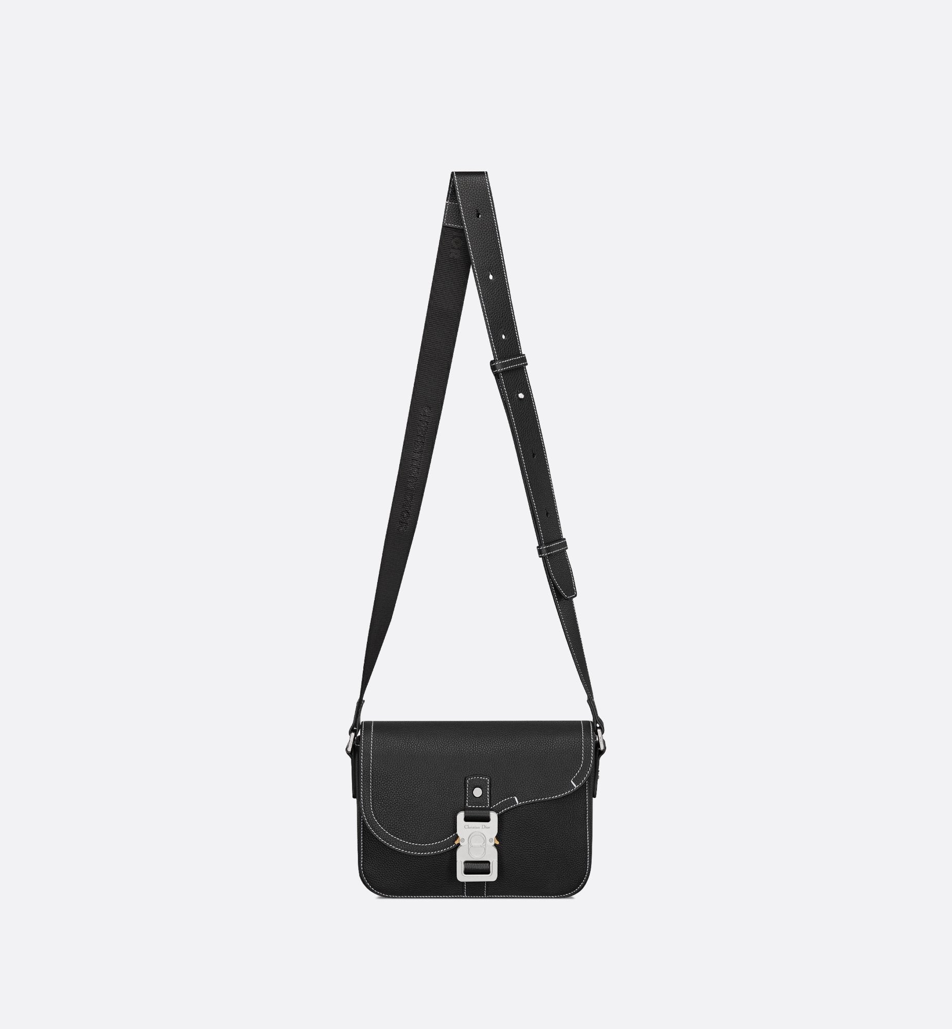 Small Saddle Messenger Bag With Flap Black Grained Calfskin