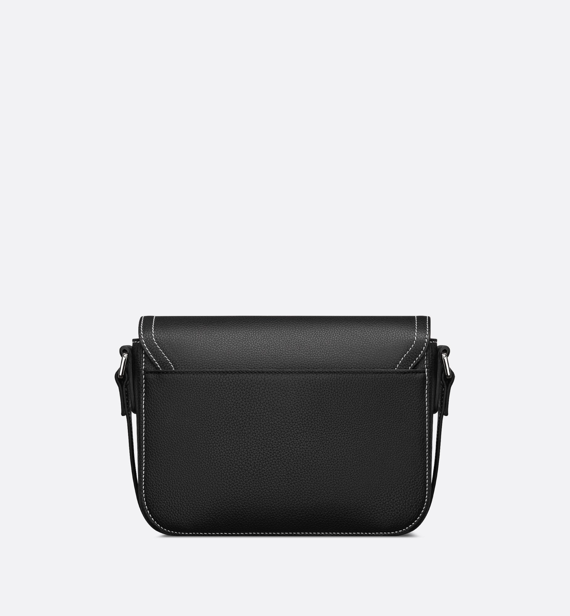 Small Saddle Messenger Bag With Flap Black Grained Calfskin