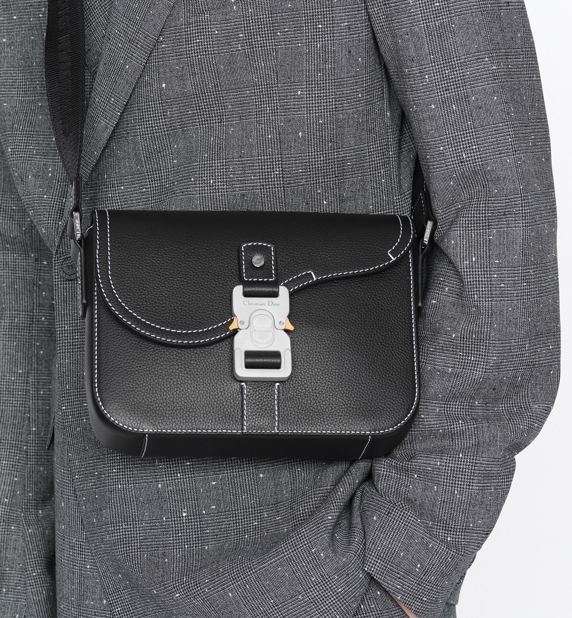 Small Saddle Messenger Bag With Flap Black Grained Calfskin