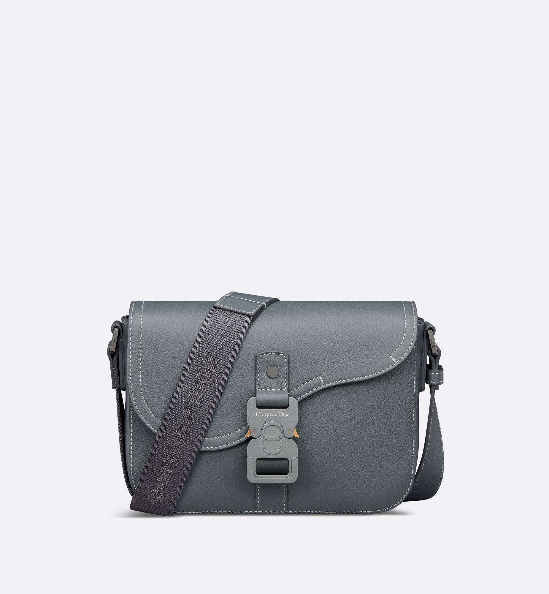 Small Saddle Messenger Bag With Flap Deep Gray Grained Calfskin