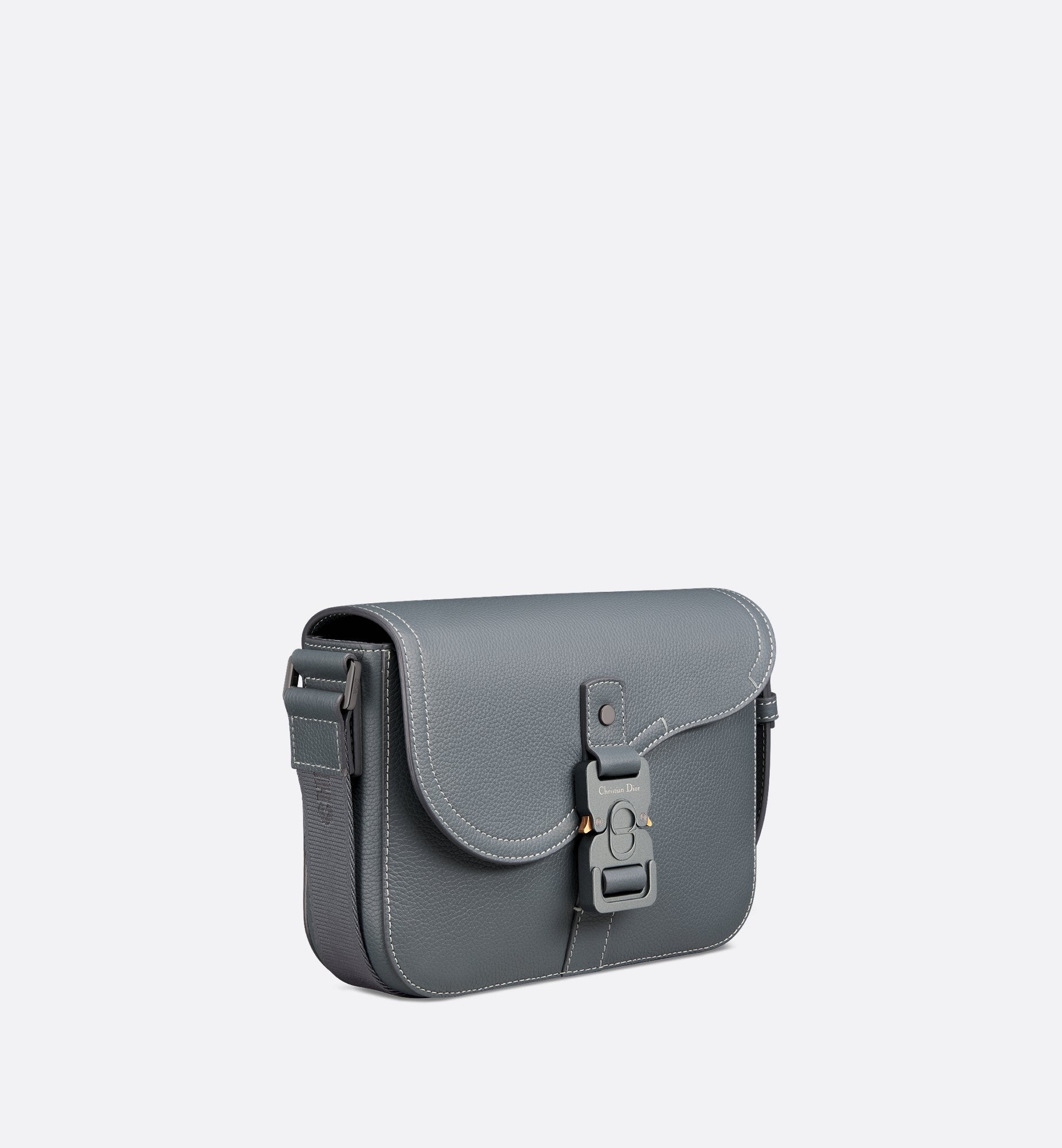 Small Saddle Messenger Bag With Flap Deep Gray Grained Calfskin