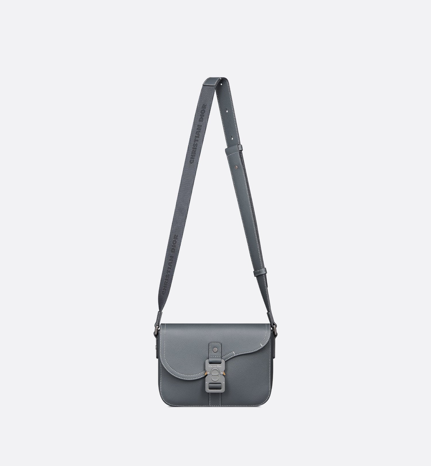 Small Saddle Messenger Bag With Flap Deep Gray Grained Calfskin