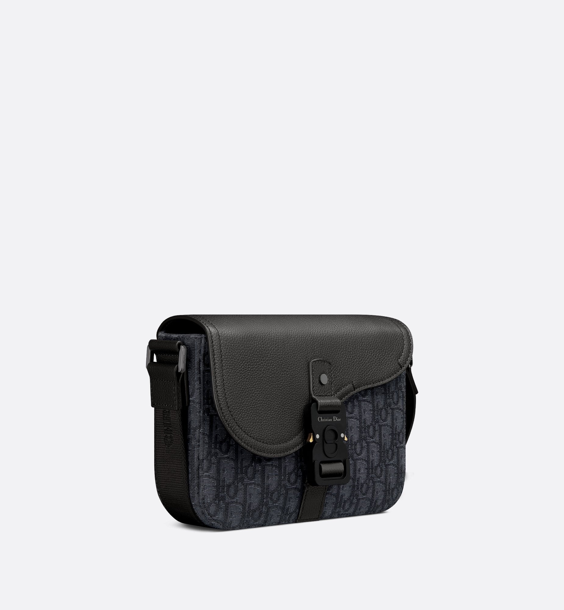 Small Saddle Messenger Bag With Flap Black Dior Oblique Jacquard And Black Grained Calfskin