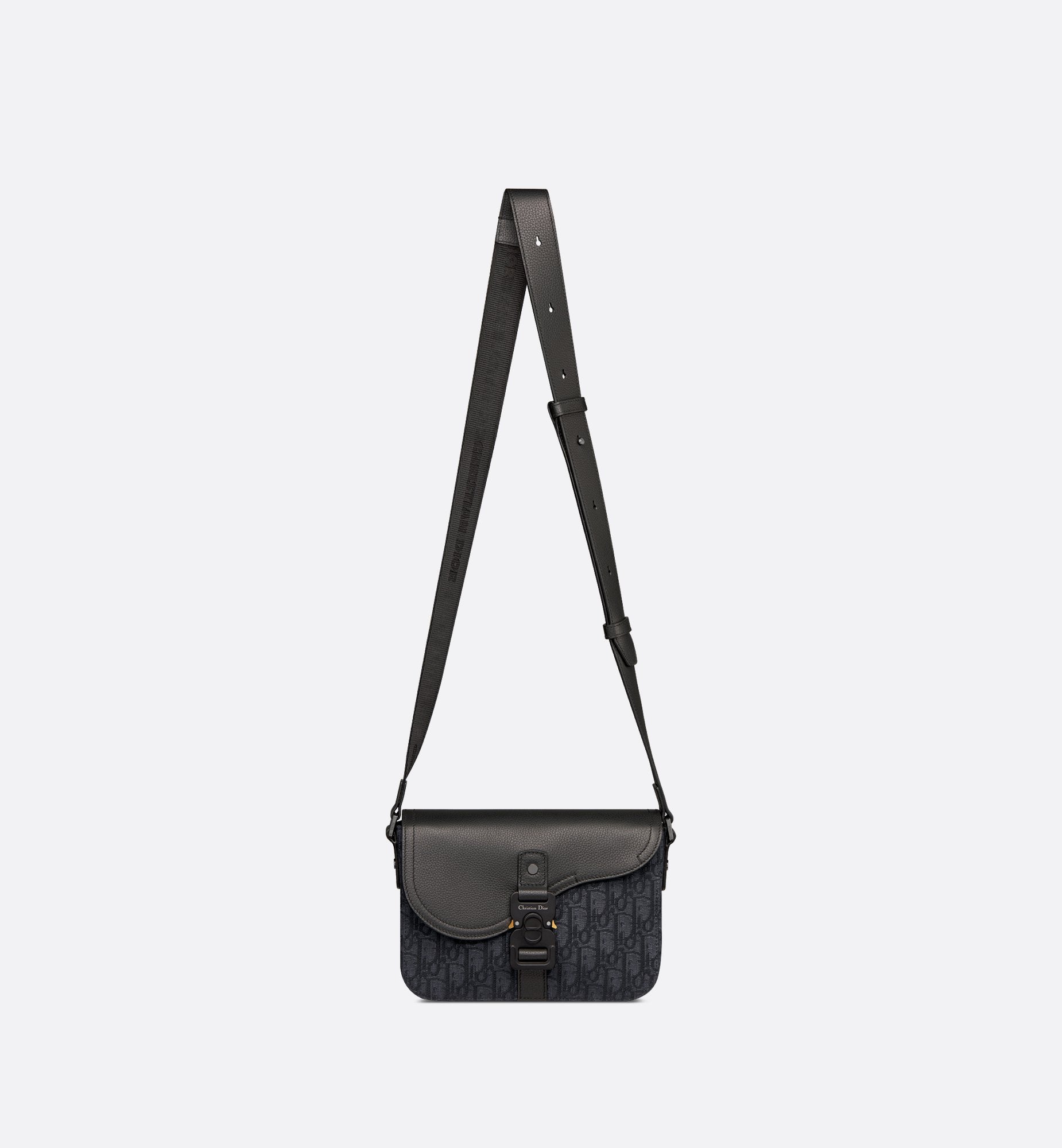 Small Saddle Messenger Bag With Flap Black Dior Oblique Jacquard And Black Grained Calfskin