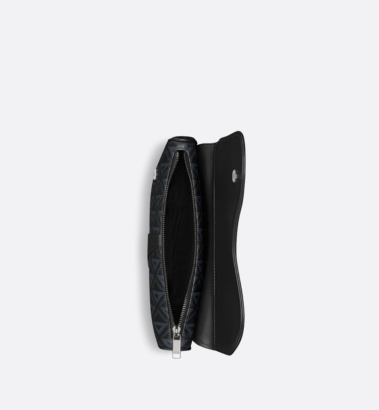 Saddle Bag Black Coated Cotton Canvas With Cd Diamond Print And Black Smooth Calfskin