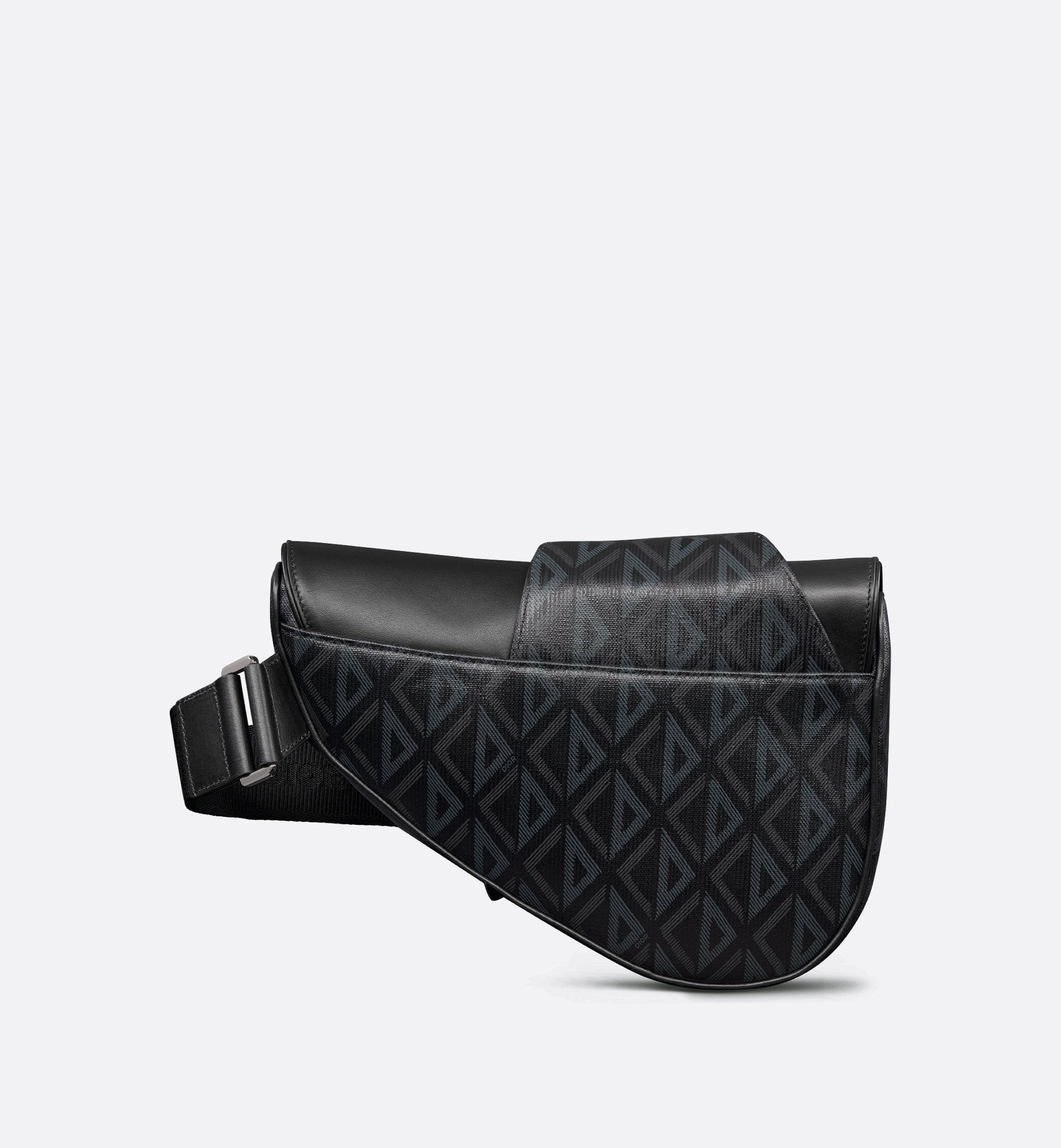 Saddle Bag Black Coated Cotton Canvas With Cd Diamond Print And Black Smooth Calfskin