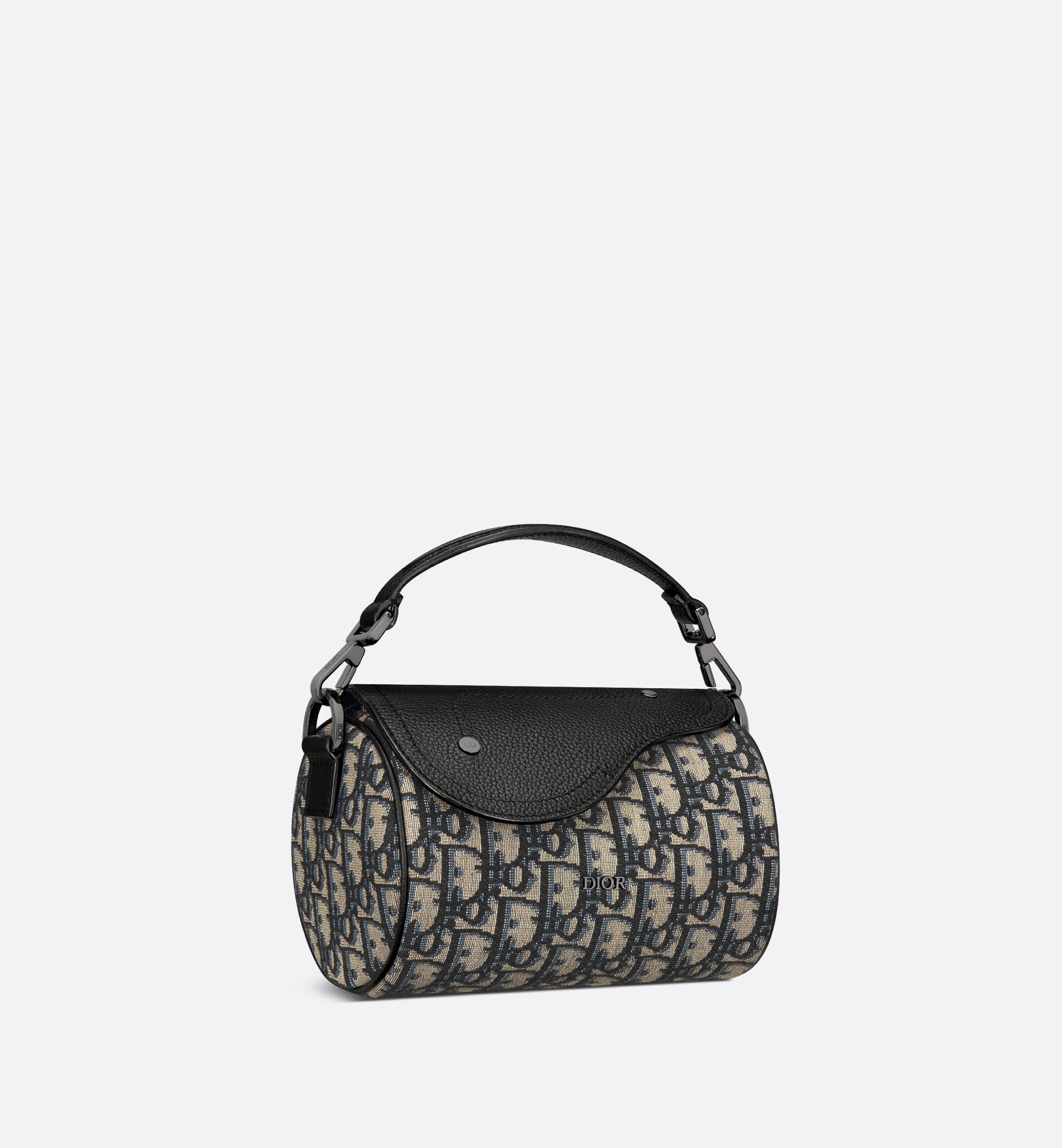 Mini Roller Bag With Strap Beige And Black Dior Oblique Jacquard With Black Grained Calfskin