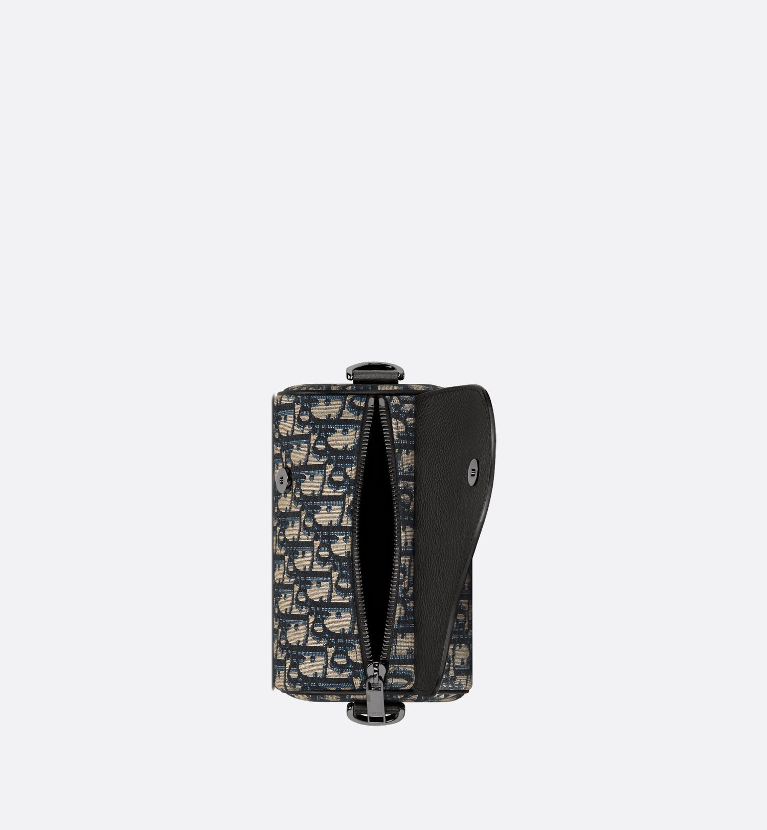 Mini Roller Bag With Strap Beige And Black Dior Oblique Jacquard With Black Grained Calfskin