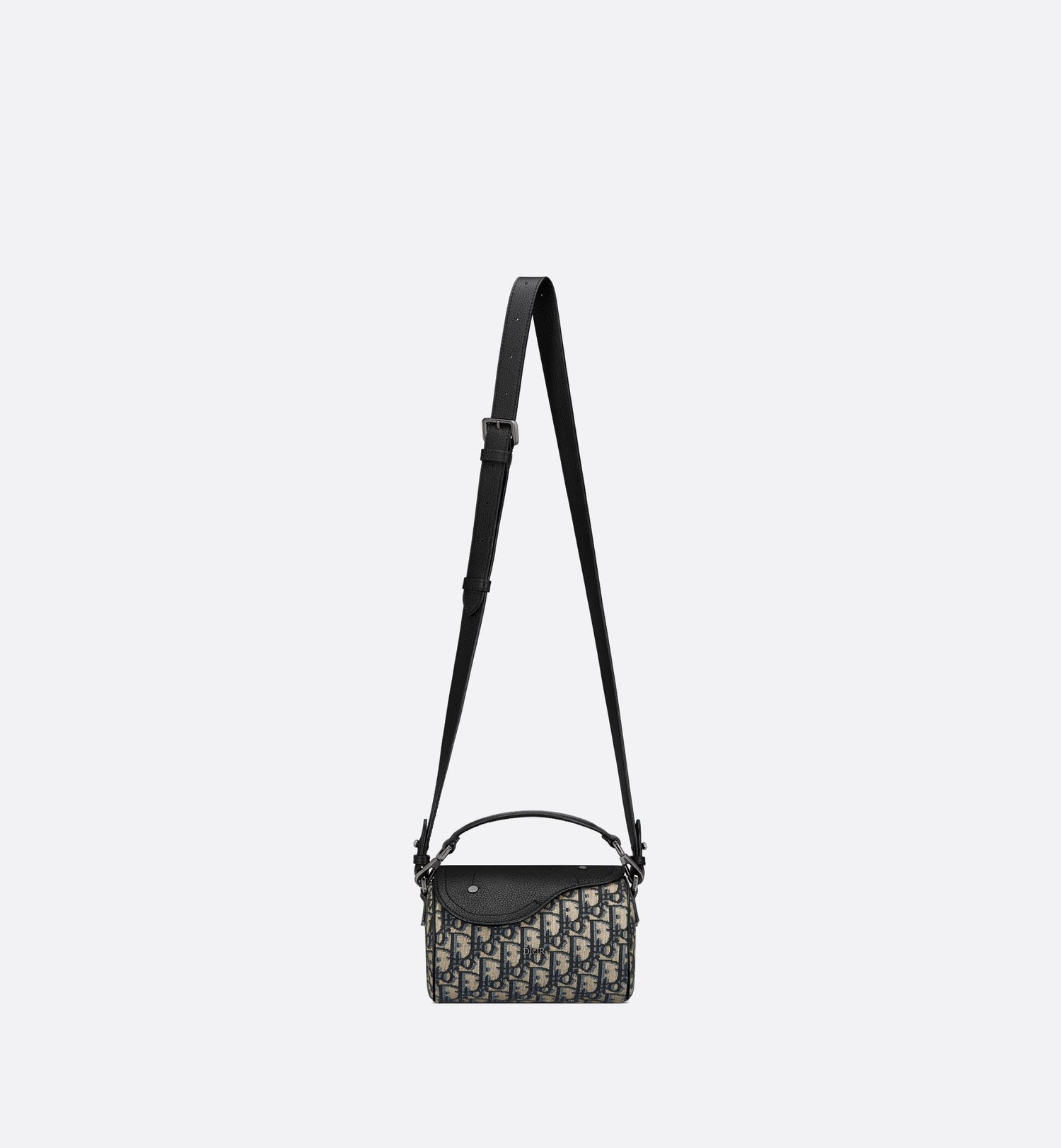 Mini Roller Bag With Strap Beige And Black Dior Oblique Jacquard With Black Grained Calfskin