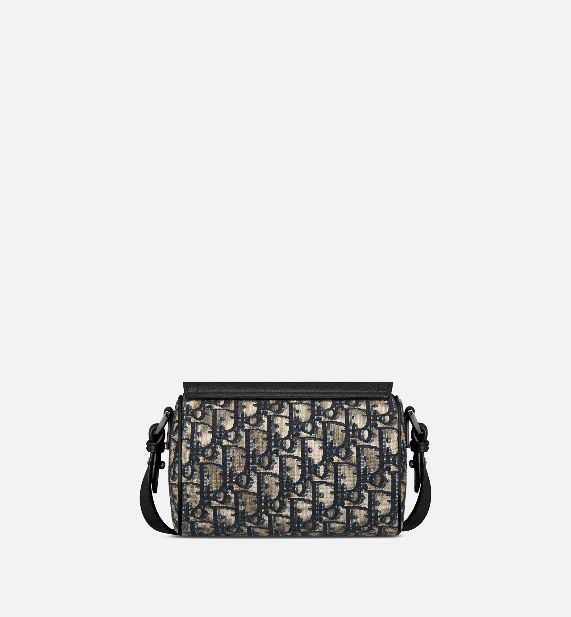 Mini Roller Bag With Strap Beige And Black Dior Oblique Jacquard With Black Grained Calfskin