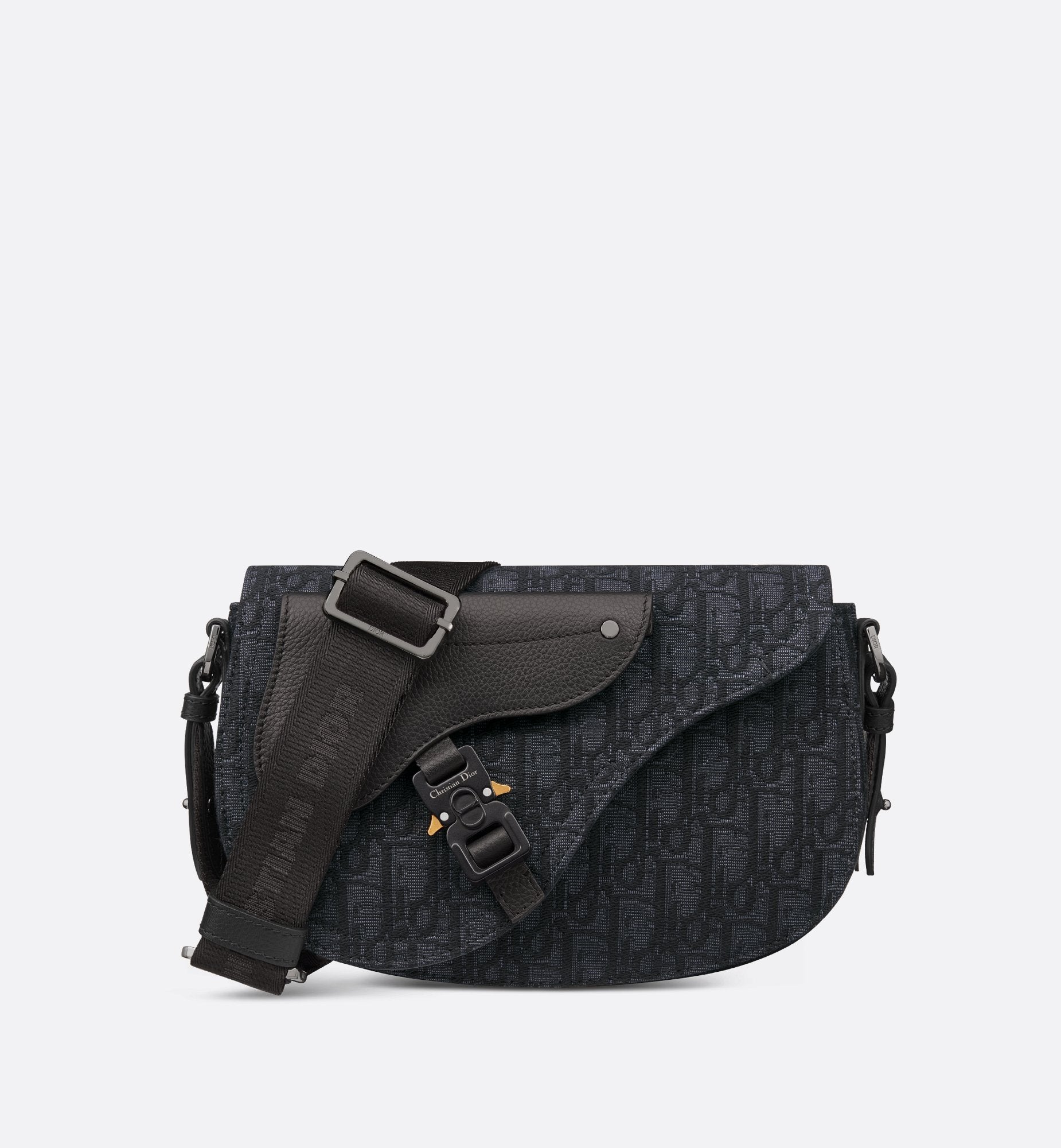 Saddle Messenger Bag Black Dior Oblique Jacquard And Black Grained Calfskin