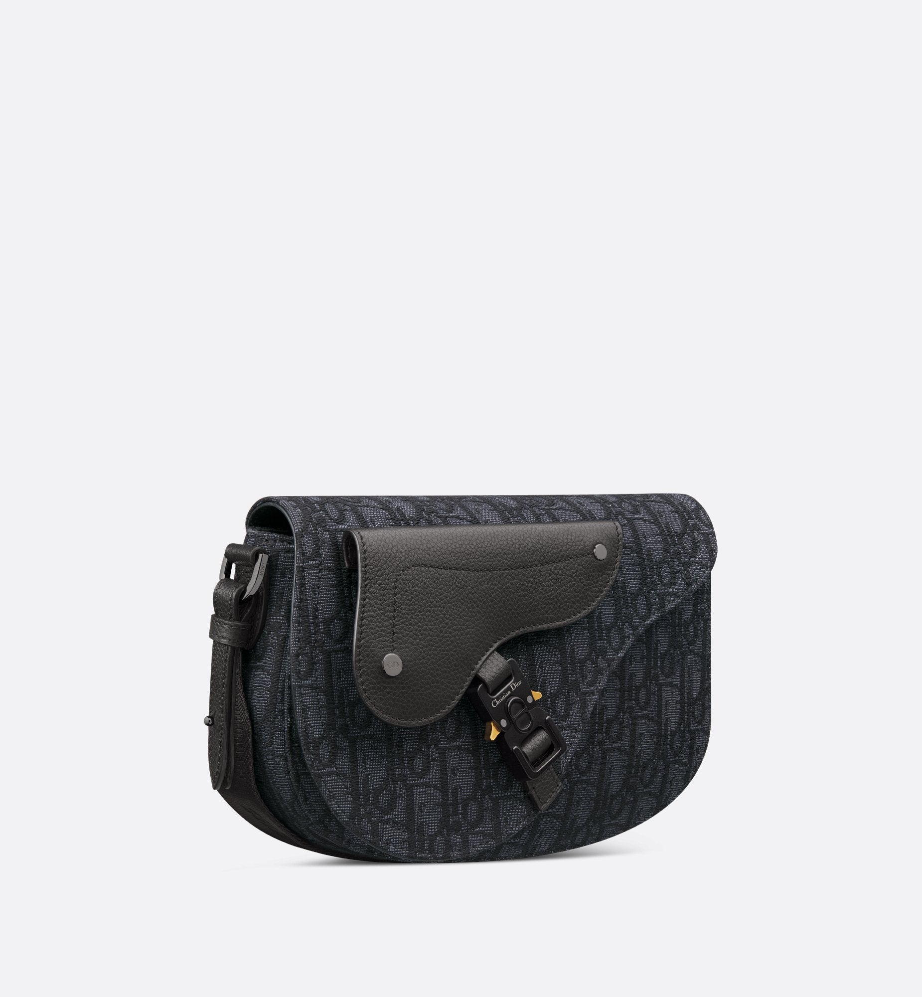 Saddle Messenger Bag Black Dior Oblique Jacquard And Black Grained Calfskin