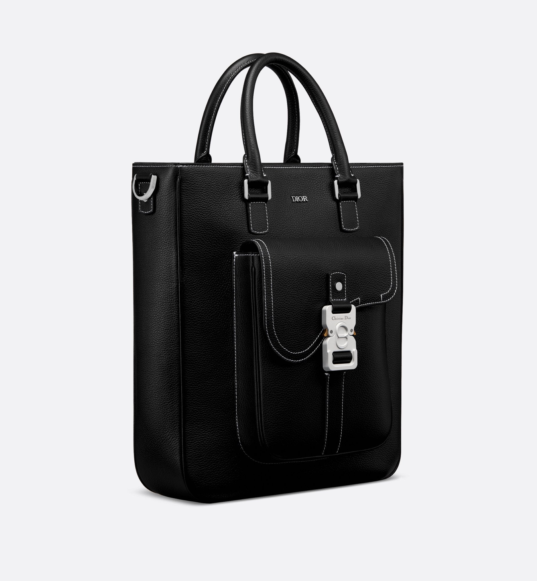 Saddle Tote Bag Black Grained Calfskin