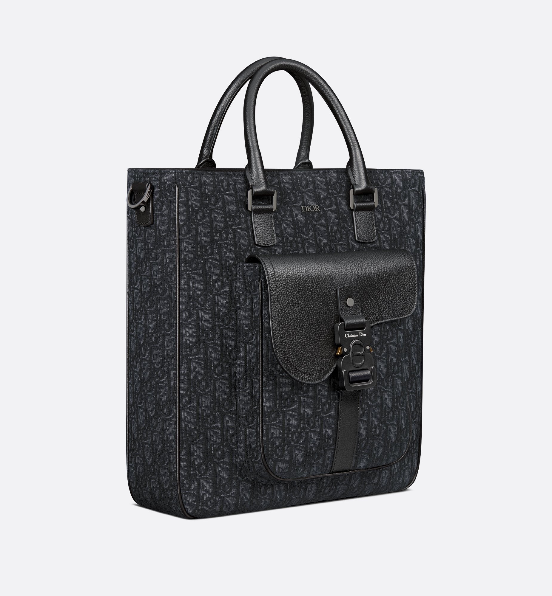 Saddle Tote Bag Black Dior Oblique Jacquard And Black Grained Calfskin