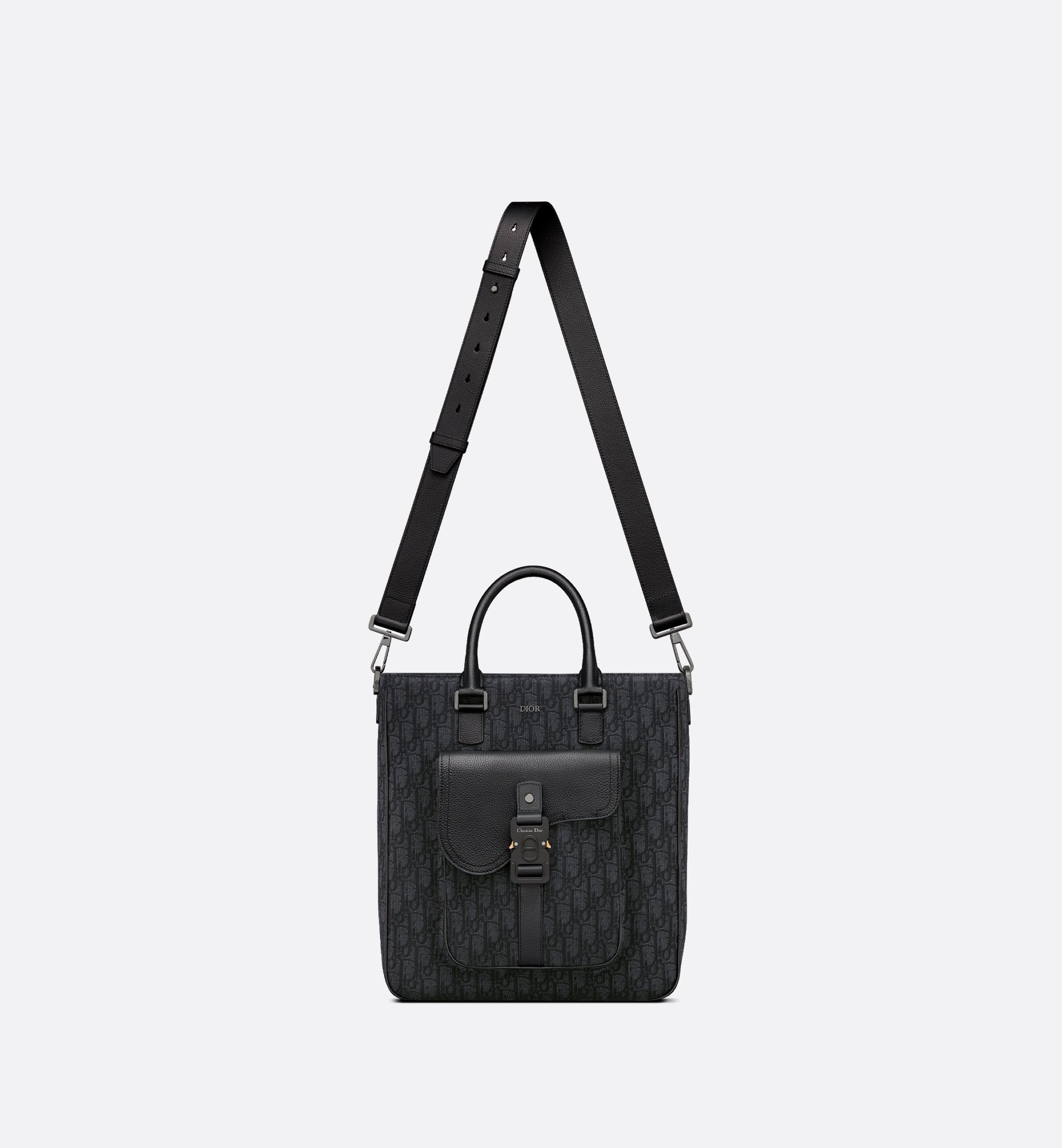 Saddle Tote Bag Black Dior Oblique Jacquard And Black Grained Calfskin