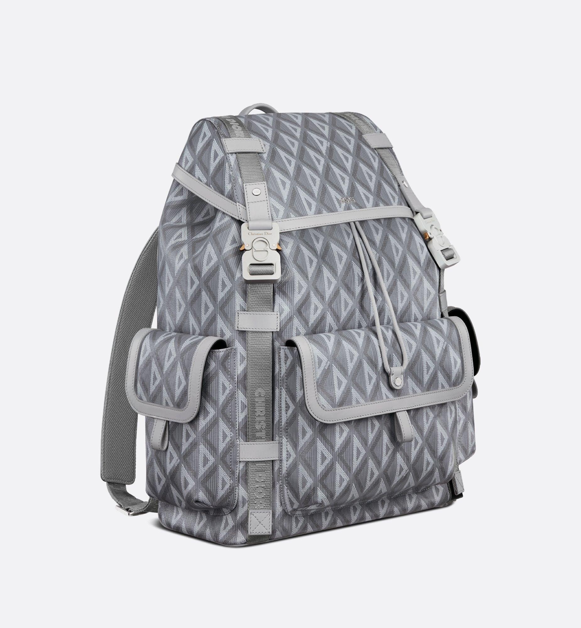 Large Dior Hit The Road Backpack Dior Gray Coated Cotton Canvas With Cd Diamond Print And Dior Gray Smooth Calfskin