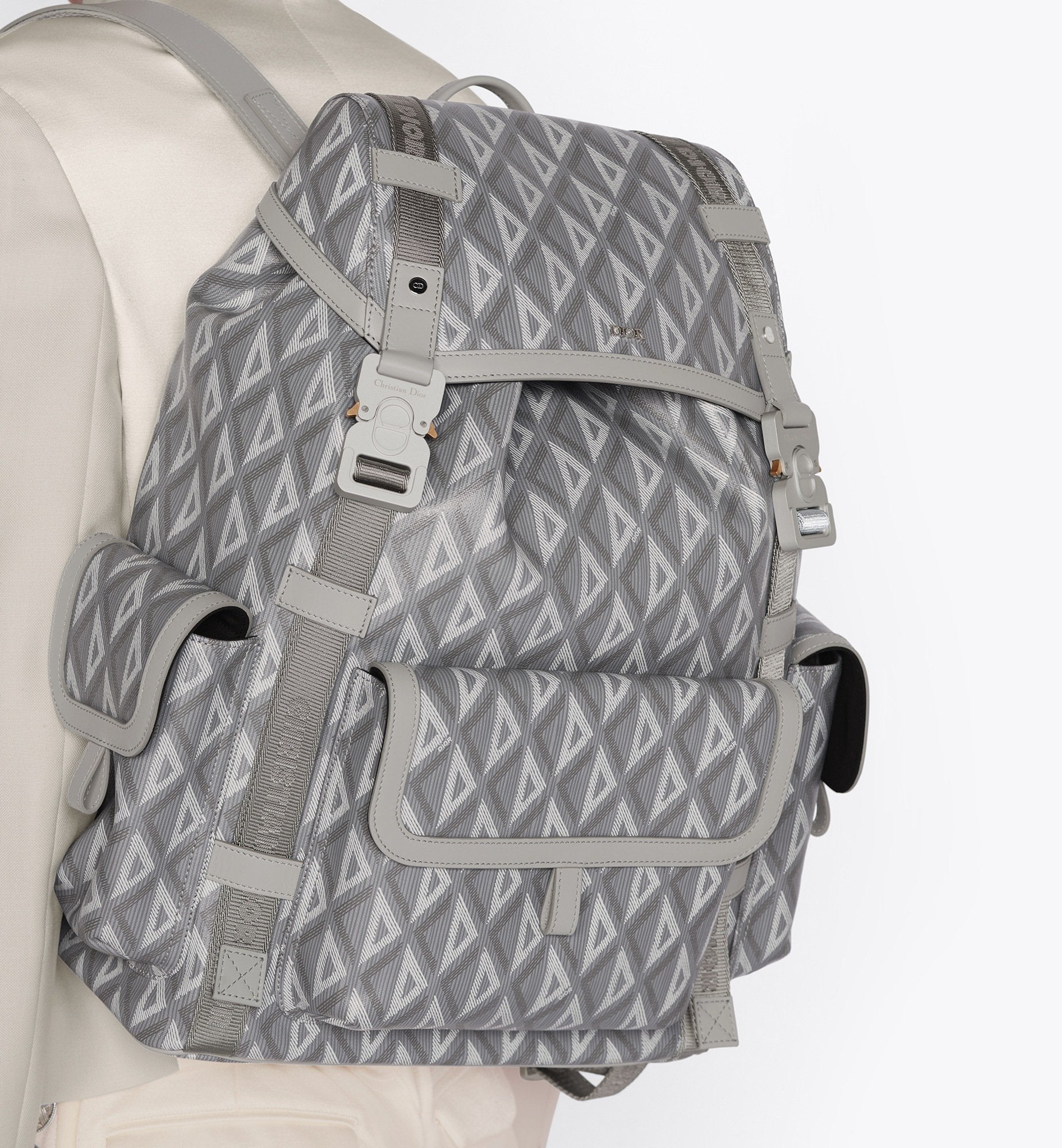 Large Dior Hit The Road Backpack Dior Gray Coated Cotton Canvas With Cd Diamond Print And Dior Gray Smooth Calfskin