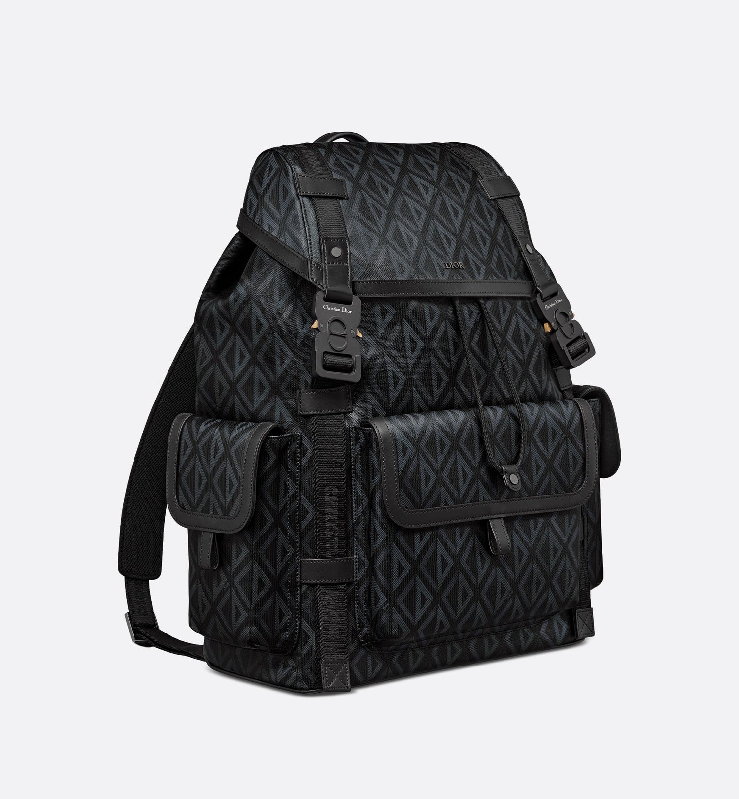 Large Dior Hit The Road Backpack Black Coated Cotton Canvas With Cd Diamond Print And Black Smooth Calfskin