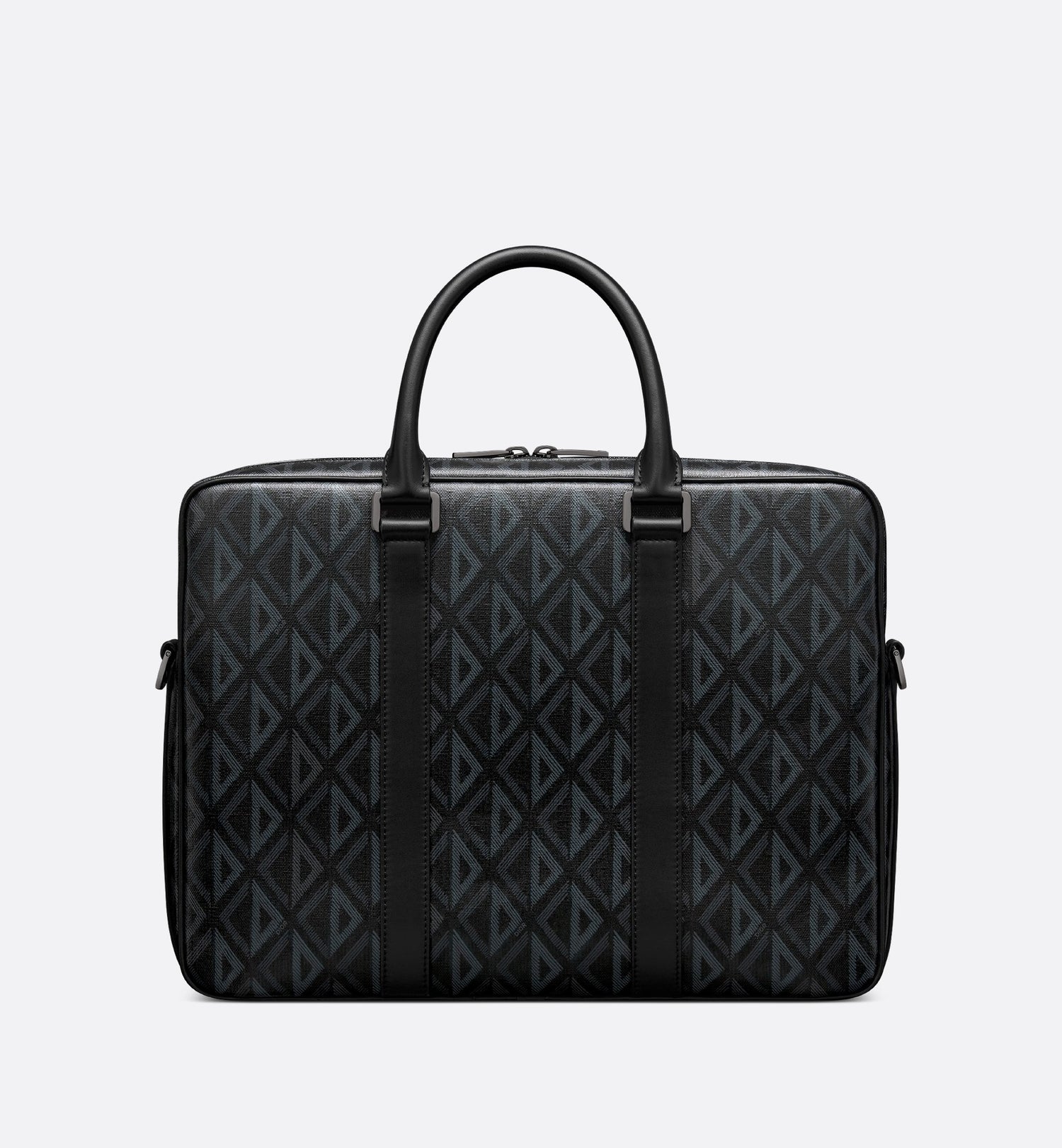 Zipped Briefcase Black Coated Cotton Canvas With Cd Diamond Print And Black Grained Calfskin