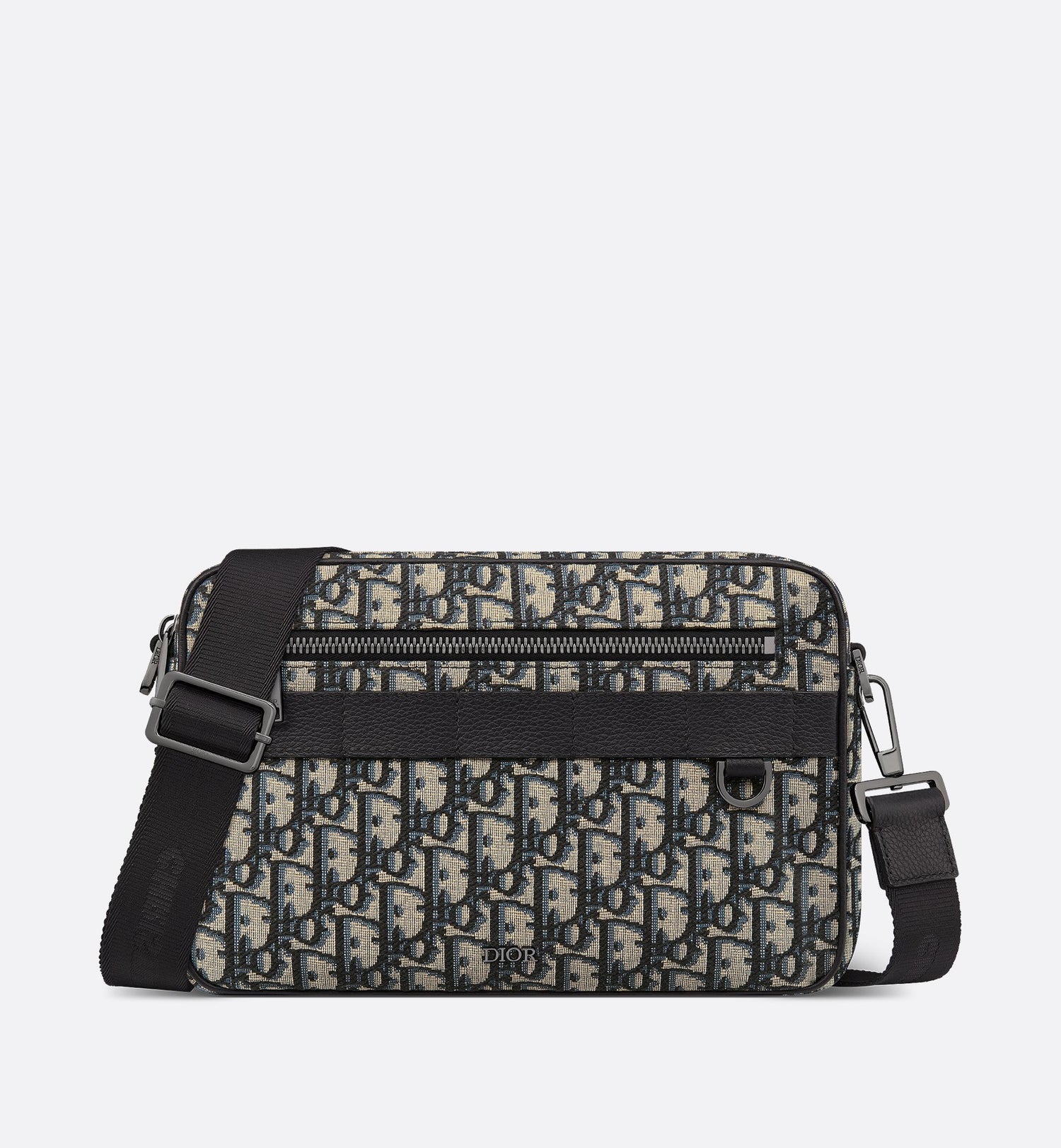 Maxi Safari Bag With Strap Beige And Black Dior Oblique Jacquard With Black Grained Calfskin