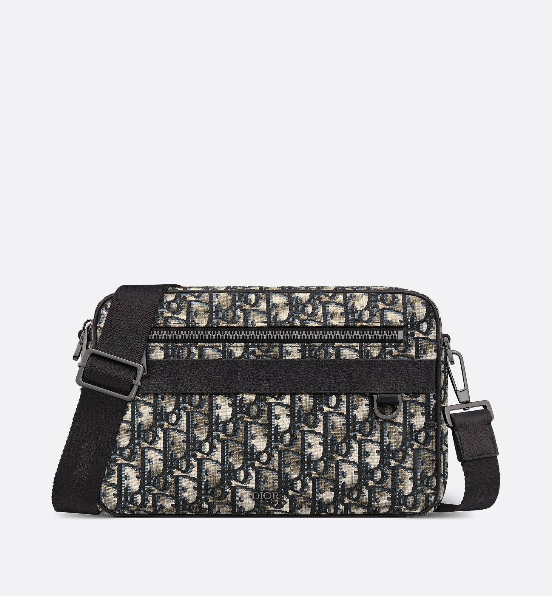 Maxi Safari Bag With Strap Beige And Black Dior Oblique Jacquard With Black Grained Calfskin