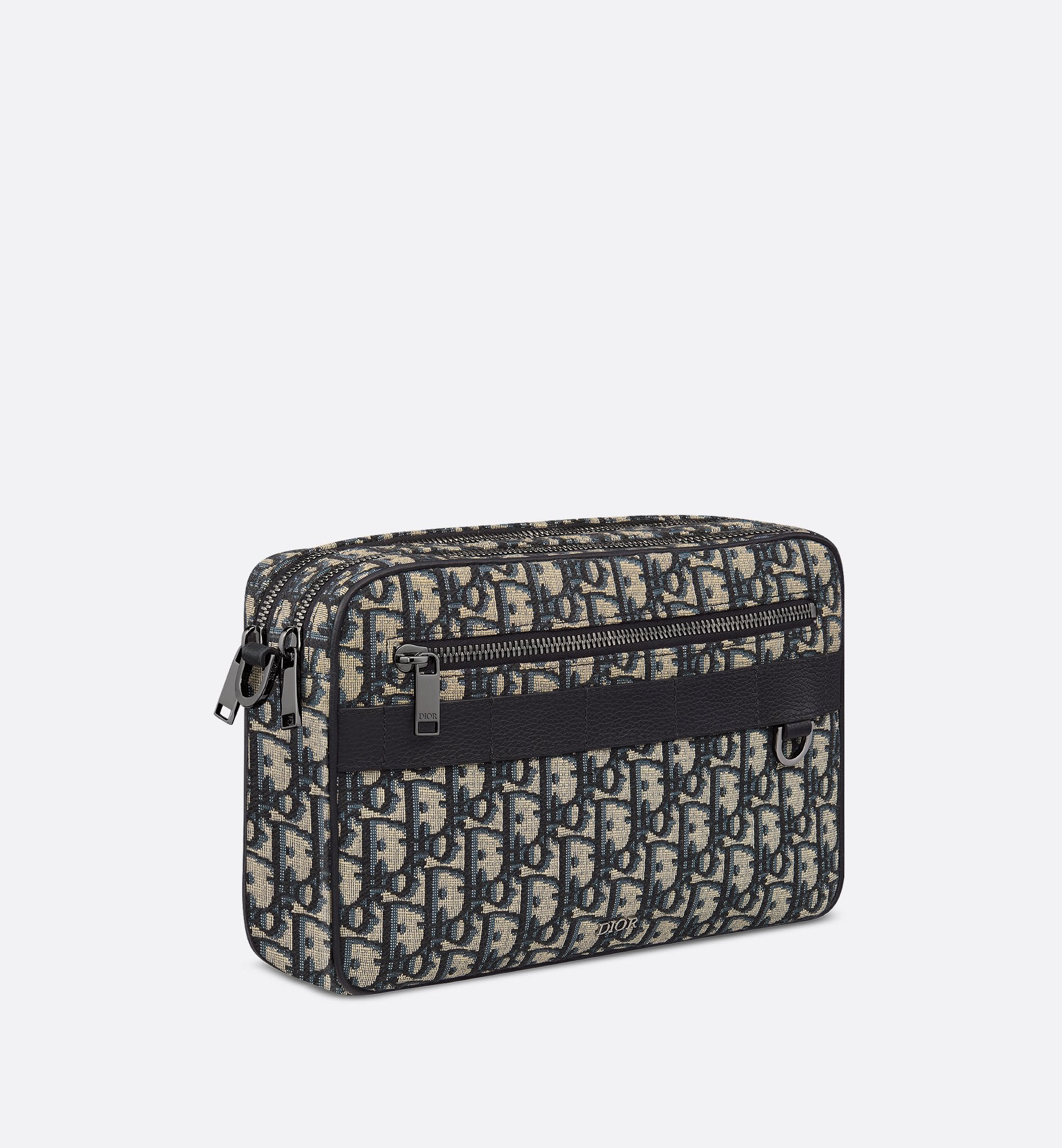 Maxi Safari Bag With Strap Beige And Black Dior Oblique Jacquard With Black Grained Calfskin