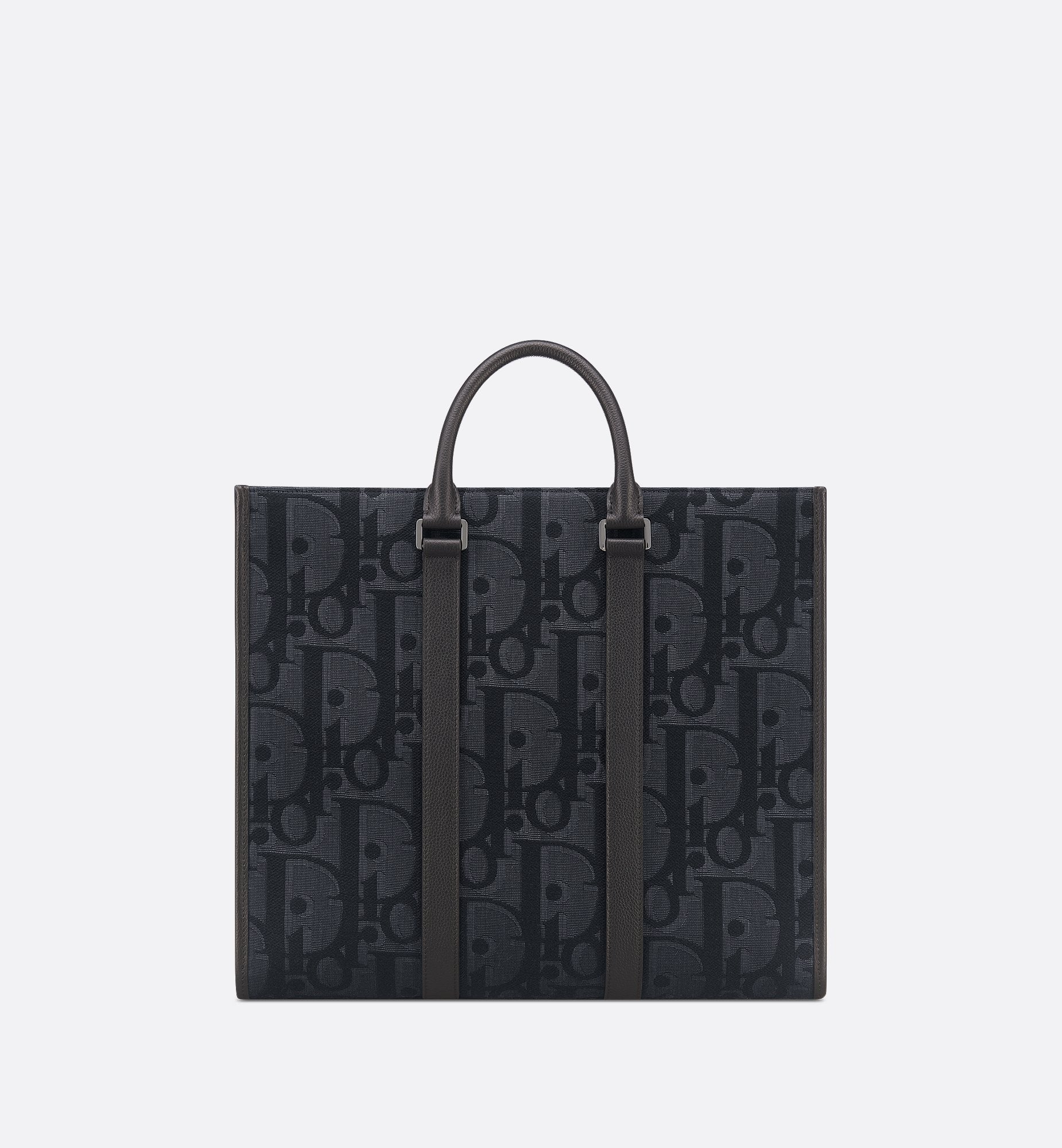 East-West Tote Bag Black Maxi Dior Oblique Jacquard And Black Grained Calfskin