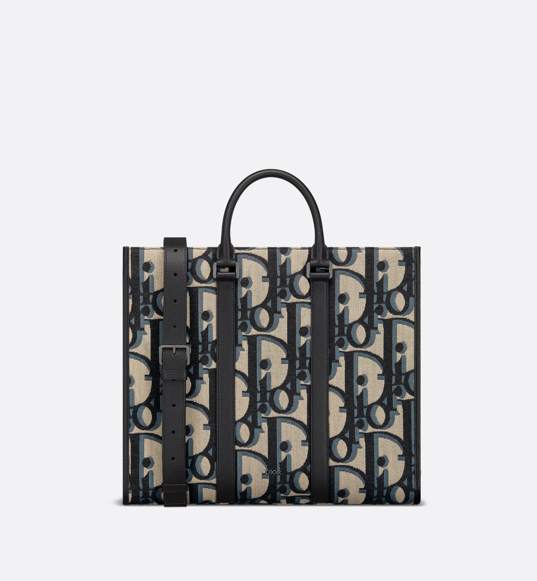 East-West Tote Bag Beige And Black Maxi Dior Oblique Jacquard With Black Grained Calfskin