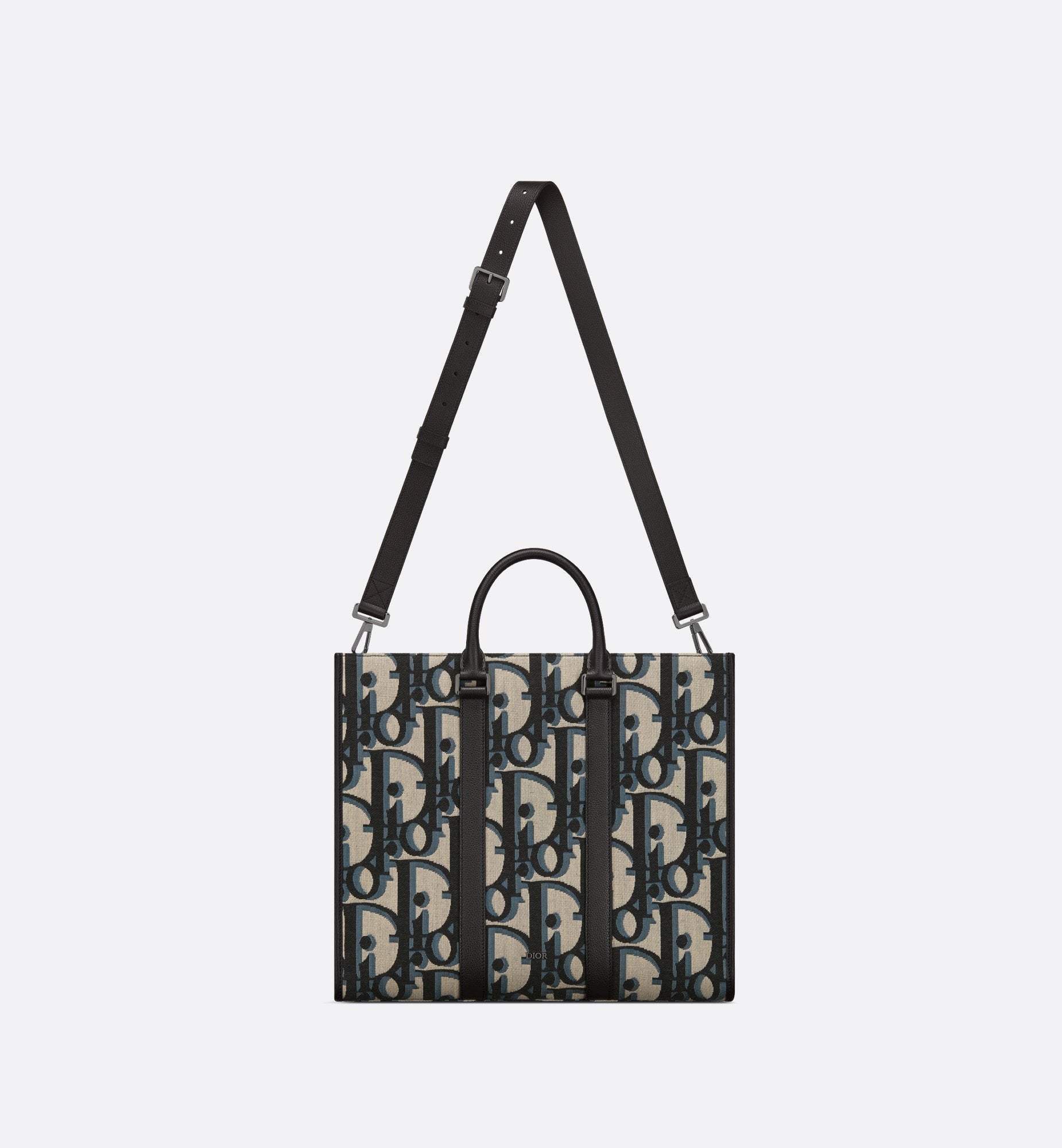 East-West Tote Bag Beige And Black Maxi Dior Oblique Jacquard With Black Grained Calfskin