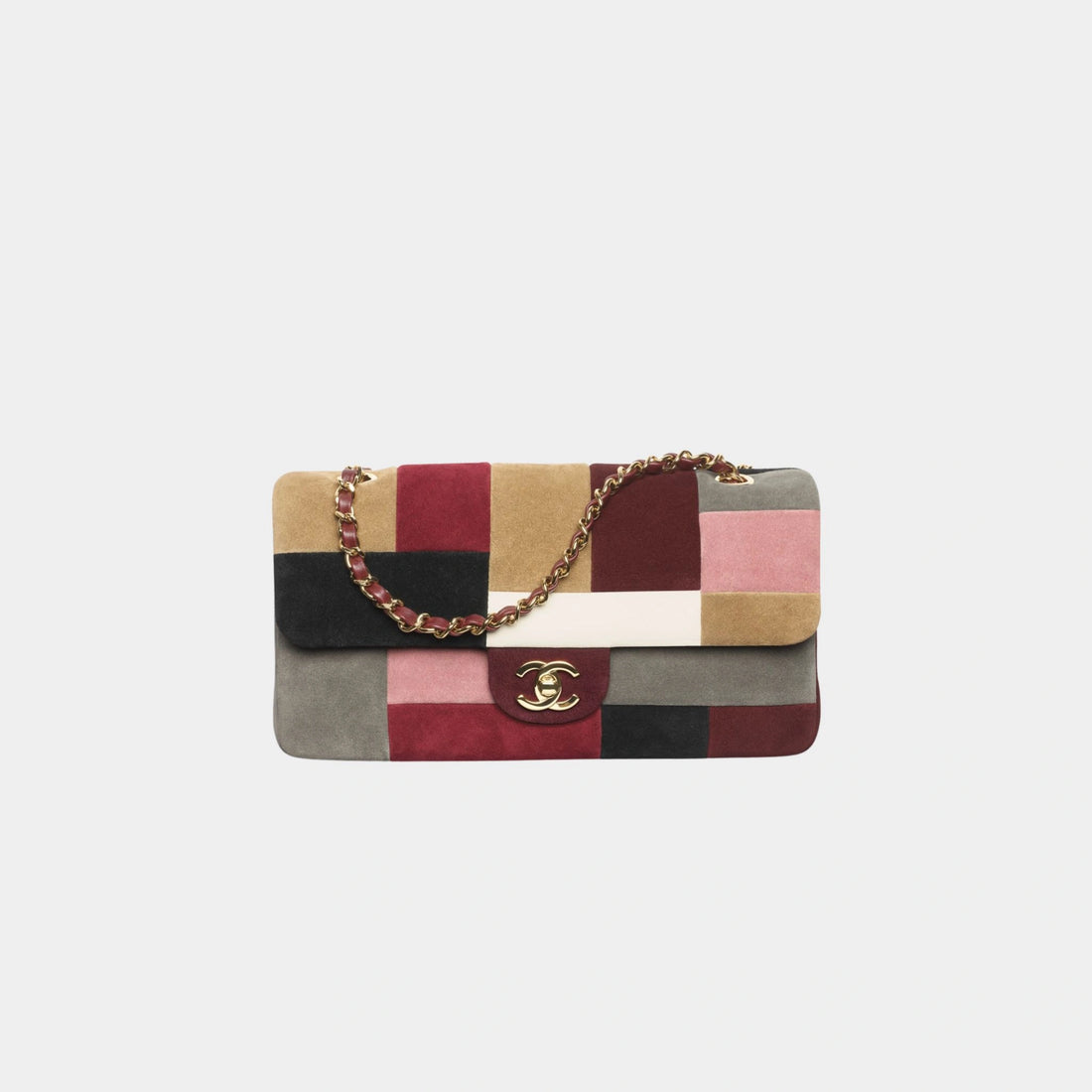 Flap Bag Suede Calfskin Patchwork &amp; Gold-Tone Metal