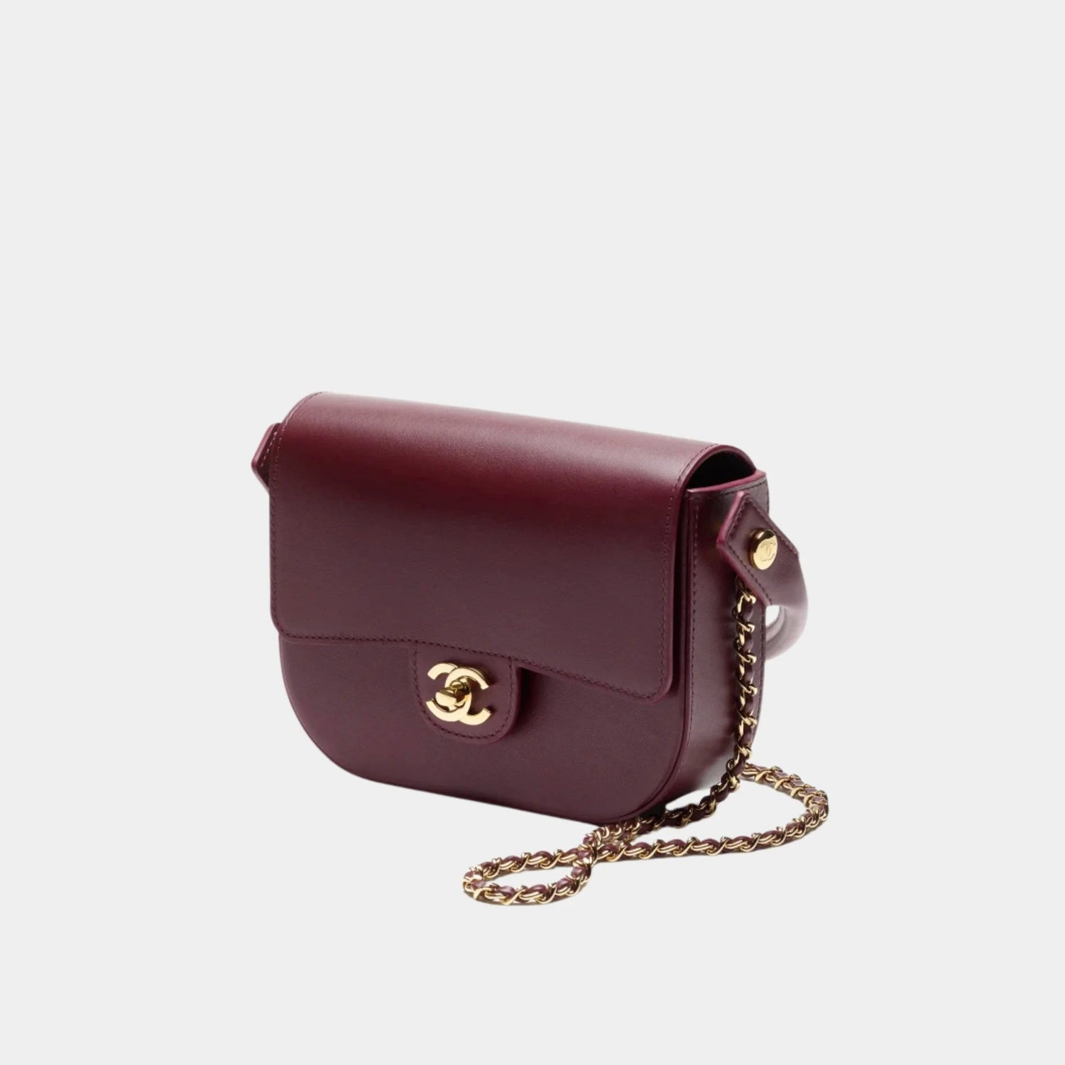 Mini Flap Bag with Top Handle in Dark Burgundy Shiny Calfskin