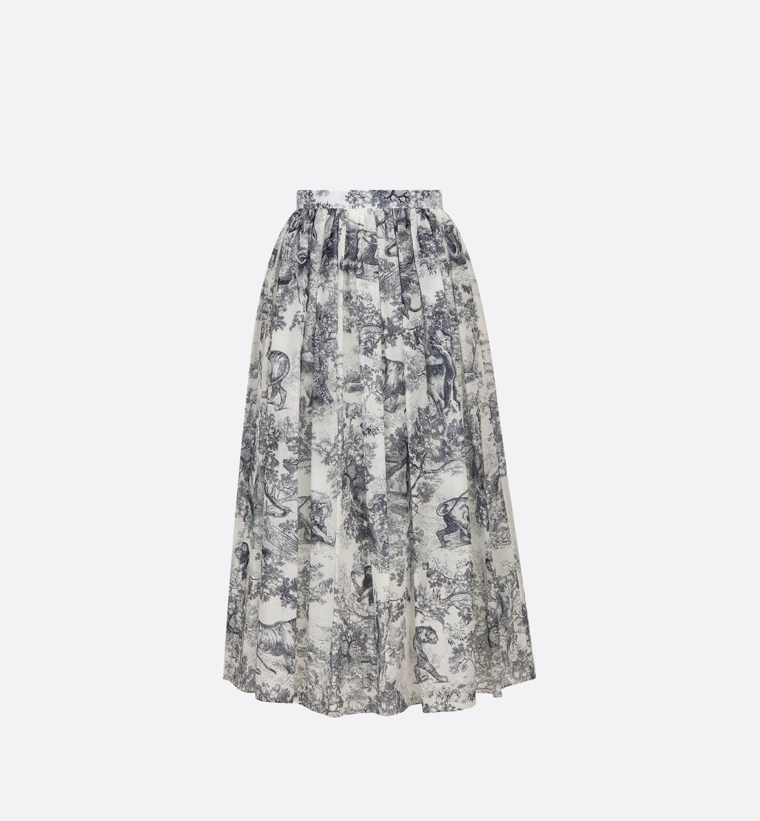 Mid-Length Skirt White And Navy Blue Toile De Jouy Cotton Muslin